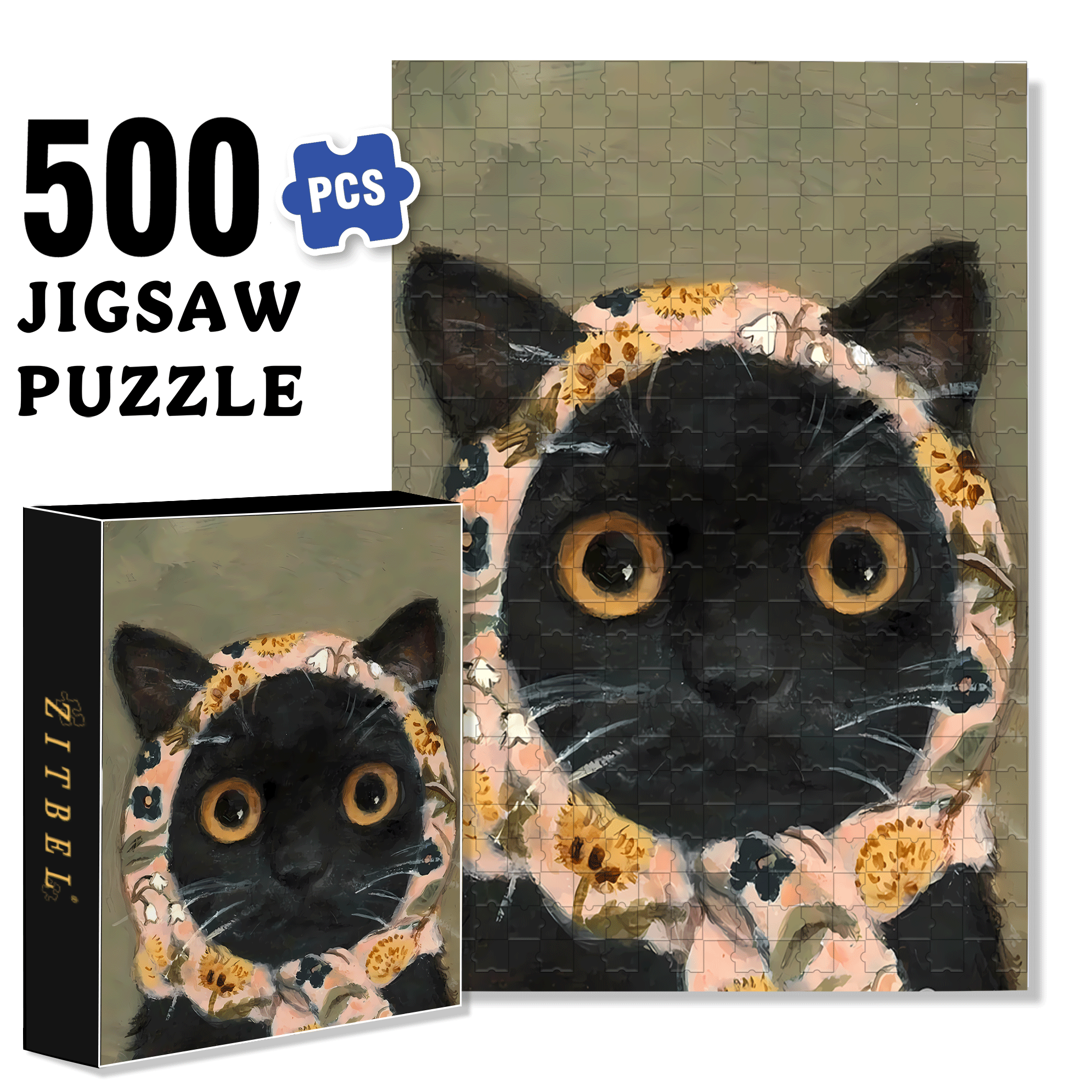Cat Portrait 2 500pcs/1000pcs Jigsaw Puzzle, Scratch-Resistant, Interactive Family Game & Brain-Boosting DIY Decor, Perfect for Halloween, Christmas & New Year Gifts, Family Puzzle Game