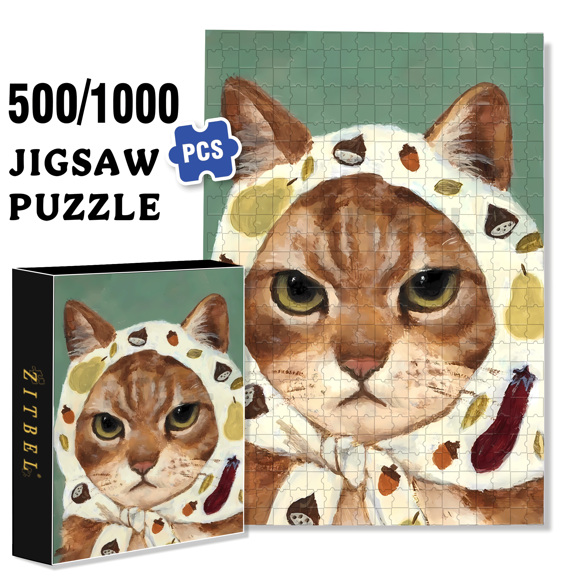 Cat Portrait 3 500pcs/1000pcs Jigsaw Puzzle, Scratch-Resistant, Interactive Family Game & Brain-Boosting DIY Decor, Perfect for Halloween, Christmas & New Year Gifts, Family Puzzle Game