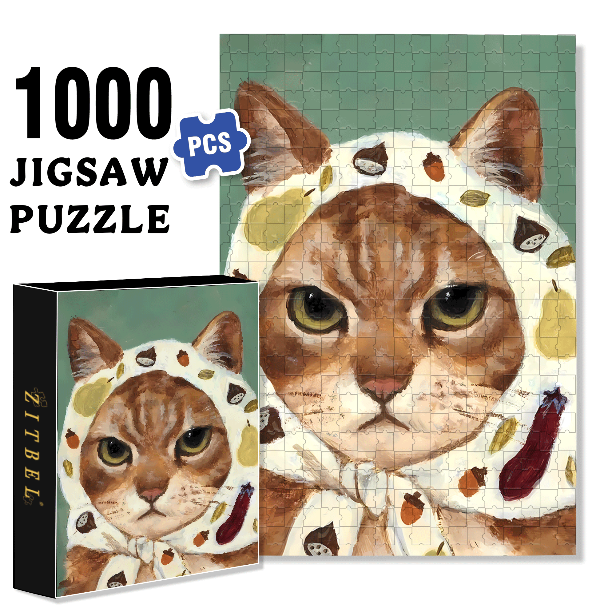 Cat Portrait 3 500pcs/1000pcs Jigsaw Puzzle, Scratch-Resistant, Interactive Family Game & Brain-Boosting DIY Decor, Perfect for Halloween, Christmas & New Year Gifts, Family Puzzle Game