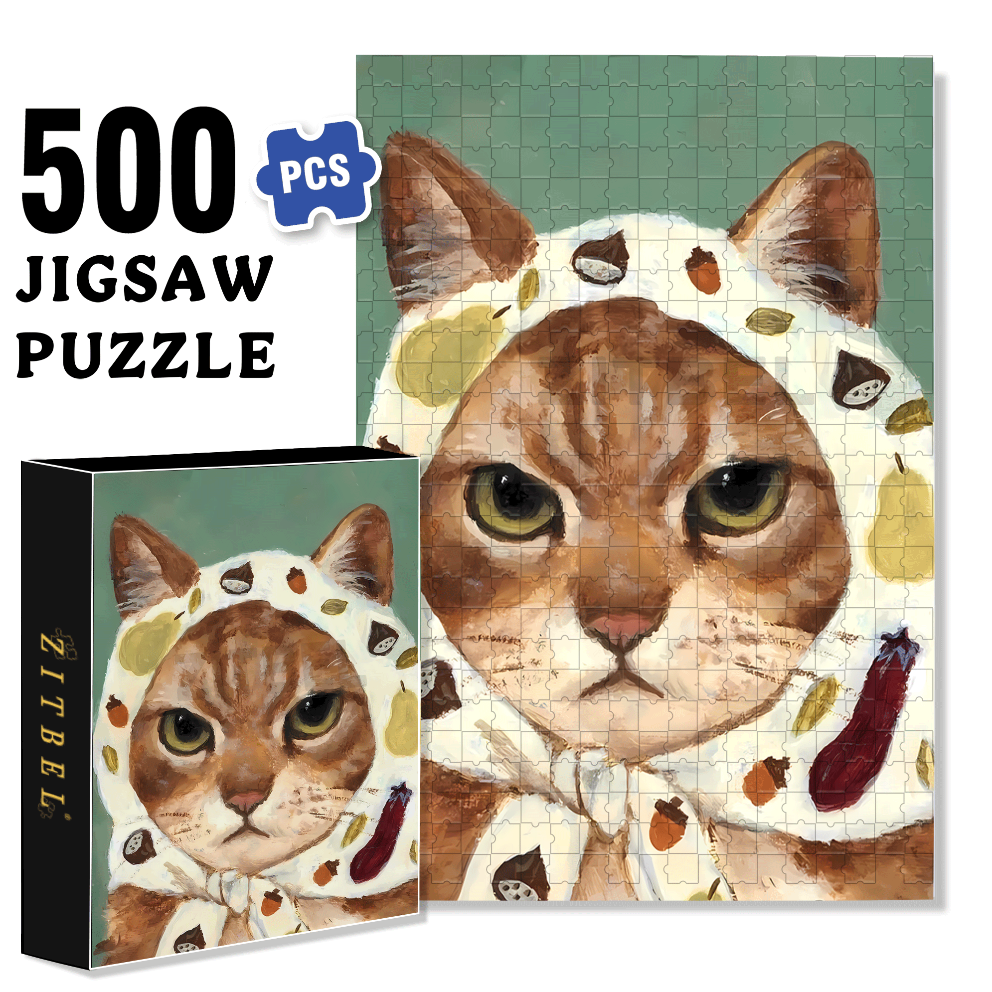 Cat Portrait 3 500pcs/1000pcs Jigsaw Puzzle, Scratch-Resistant, Interactive Family Game & Brain-Boosting DIY Decor, Perfect for Halloween, Christmas & New Year Gifts, Family Puzzle Game