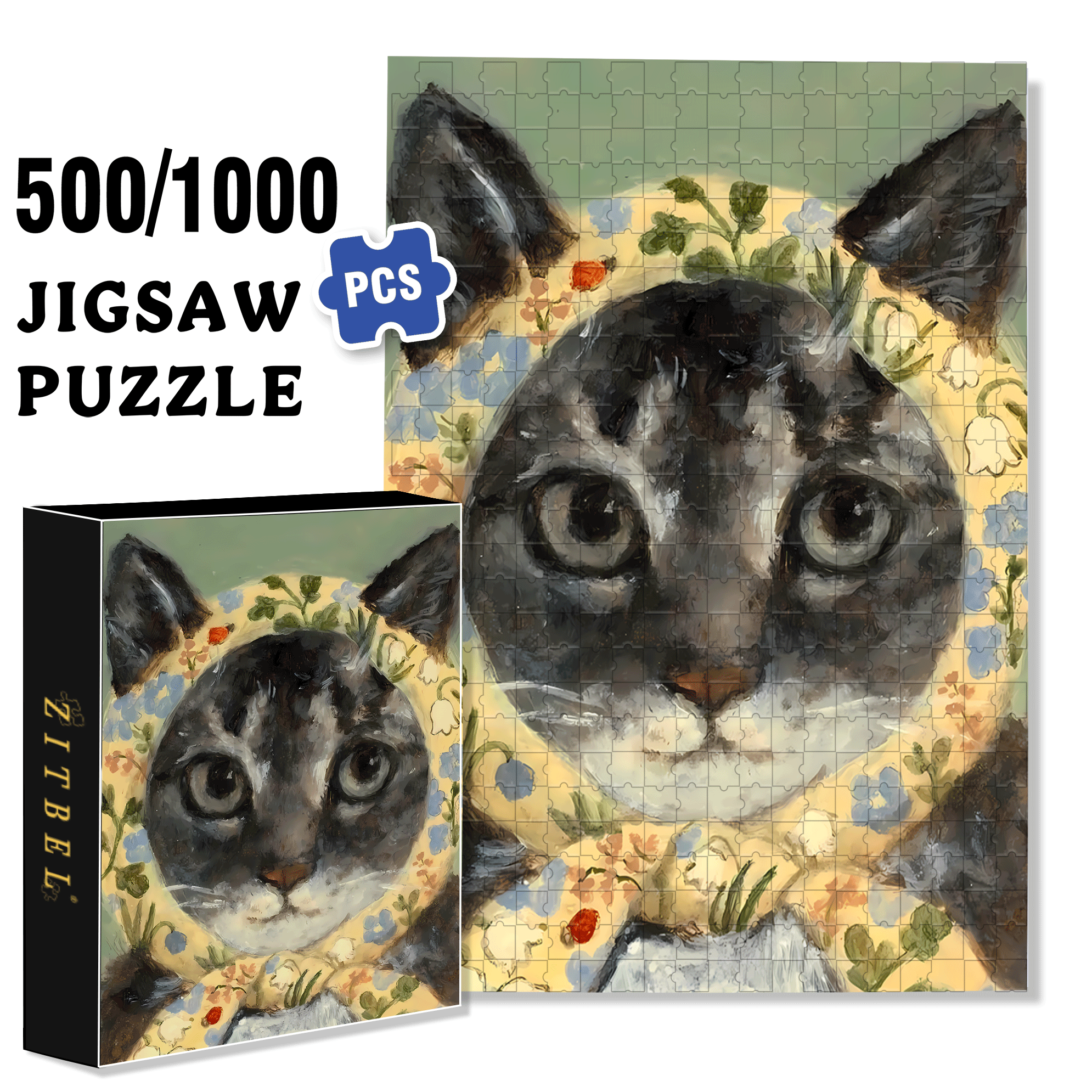 Cat Portrait 4 500pcs/1000pcs Jigsaw Puzzle, Scratch-Resistant, Interactive Family Game & Brain-Boosting DIY Decor, Perfect for Halloween, Christmas & New Year Gifts, Family Puzzle Game