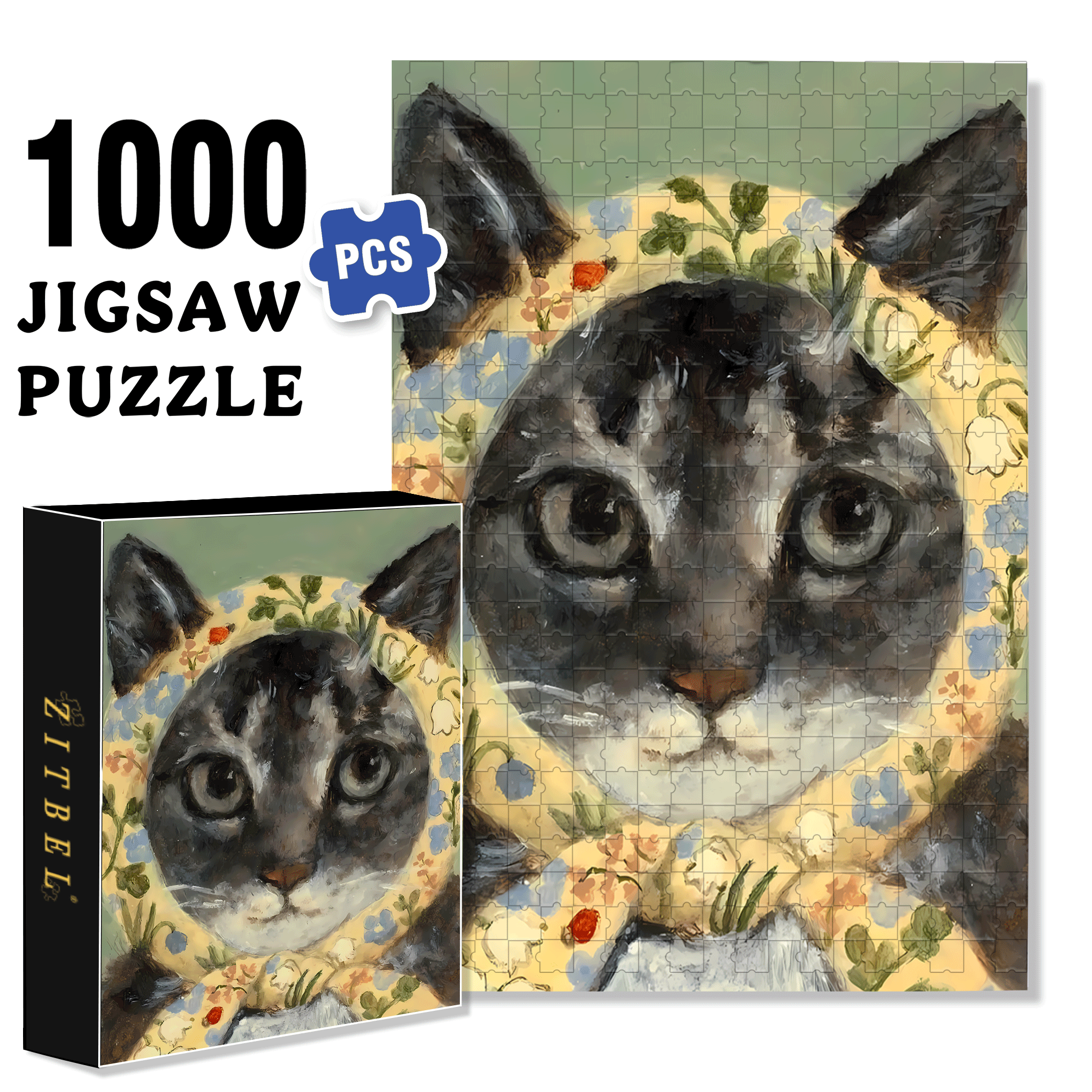 Cat Portrait 4 500pcs/1000pcs Jigsaw Puzzle, Scratch-Resistant, Interactive Family Game & Brain-Boosting DIY Decor, Perfect for Halloween, Christmas & New Year Gifts, Family Puzzle Game