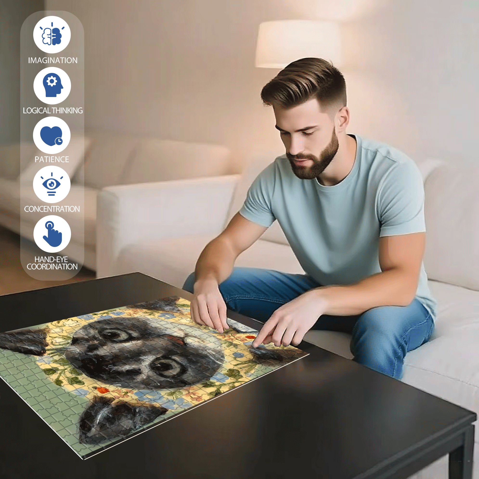 Cat Portrait 4 500pcs/1000pcs Jigsaw Puzzle, Scratch-Resistant, Interactive Family Game & Brain-Boosting DIY Decor, Perfect for Halloween, Christmas & New Year Gifts, Family Puzzle Game