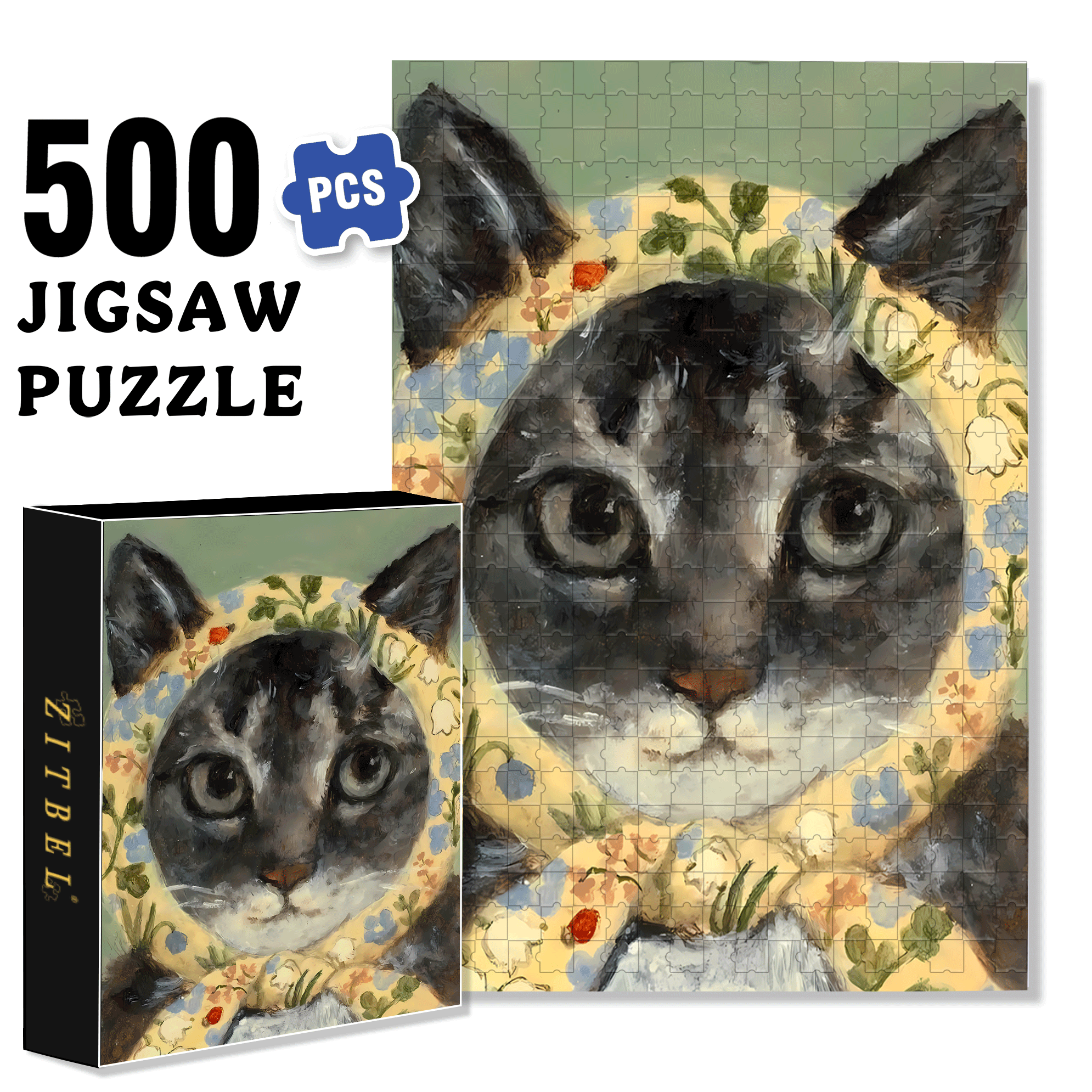 Cat Portrait 4 500pcs/1000pcs Jigsaw Puzzle, Scratch-Resistant, Interactive Family Game & Brain-Boosting DIY Decor, Perfect for Halloween, Christmas & New Year Gifts, Family Puzzle Game