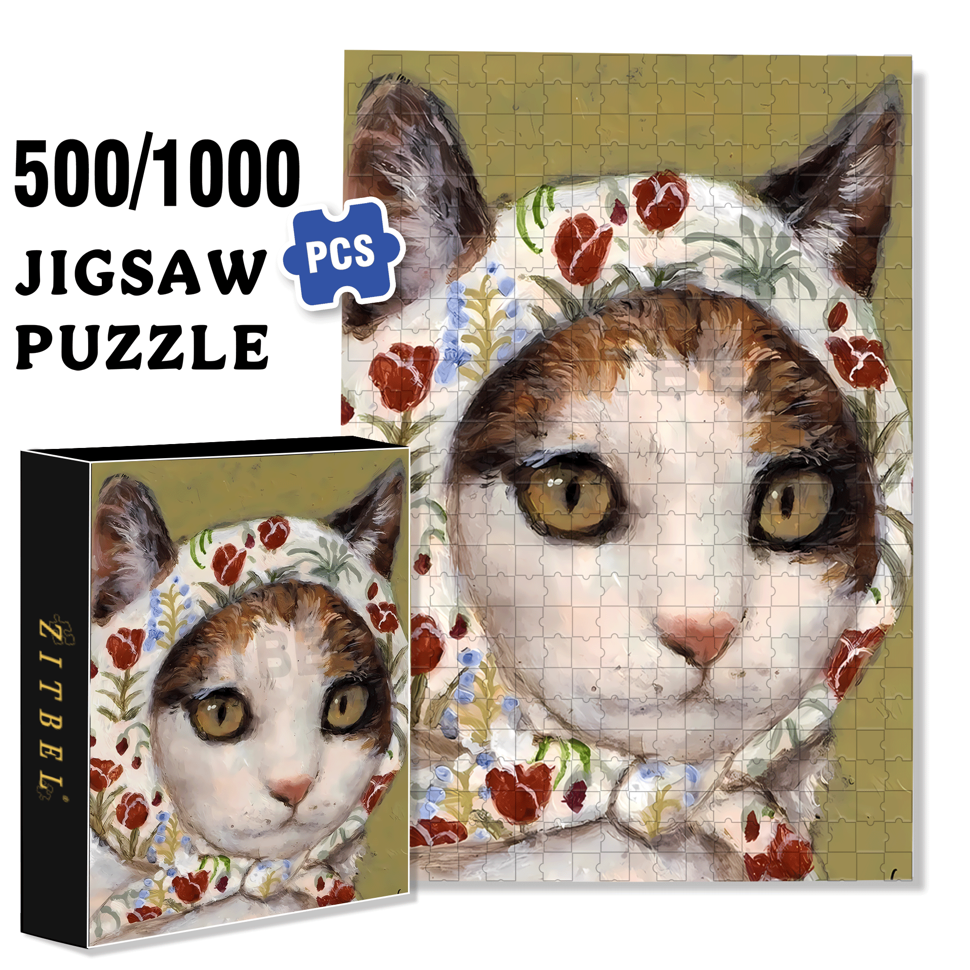 Cat Portrait 500pcs/1000pcs Jigsaw Puzzle, Scratch-Resistant, Interactive Family Game & Brain-Boosting DIY Decor, Perfect for Halloween, Christmas & New Year Gifts, Family Puzzle Game