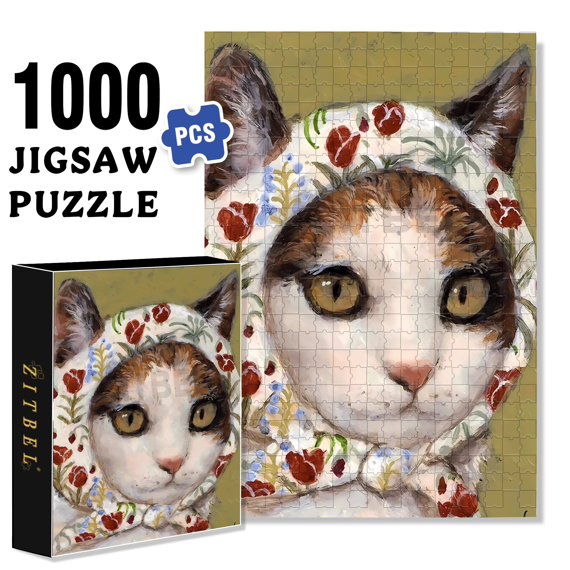 Cat Portrait 500pcs/1000pcs Jigsaw Puzzle, Scratch-Resistant, Interactive Family Game & Brain-Boosting DIY Decor, Perfect for Halloween, Christmas & New Year Gifts, Family Puzzle Game