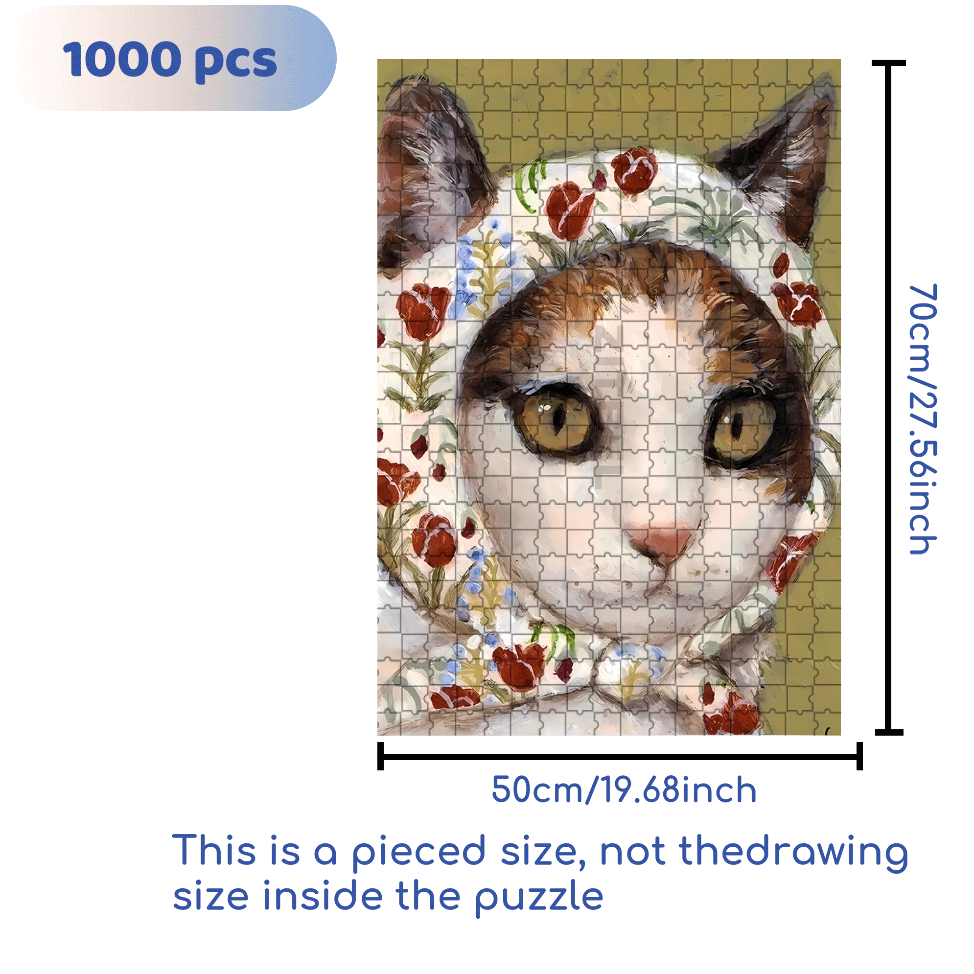 Cat Portrait 500pcs/1000pcs Jigsaw Puzzle, Scratch-Resistant, Interactive Family Game & Brain-Boosting DIY Decor, Perfect for Halloween, Christmas & New Year Gifts, Family Puzzle Game