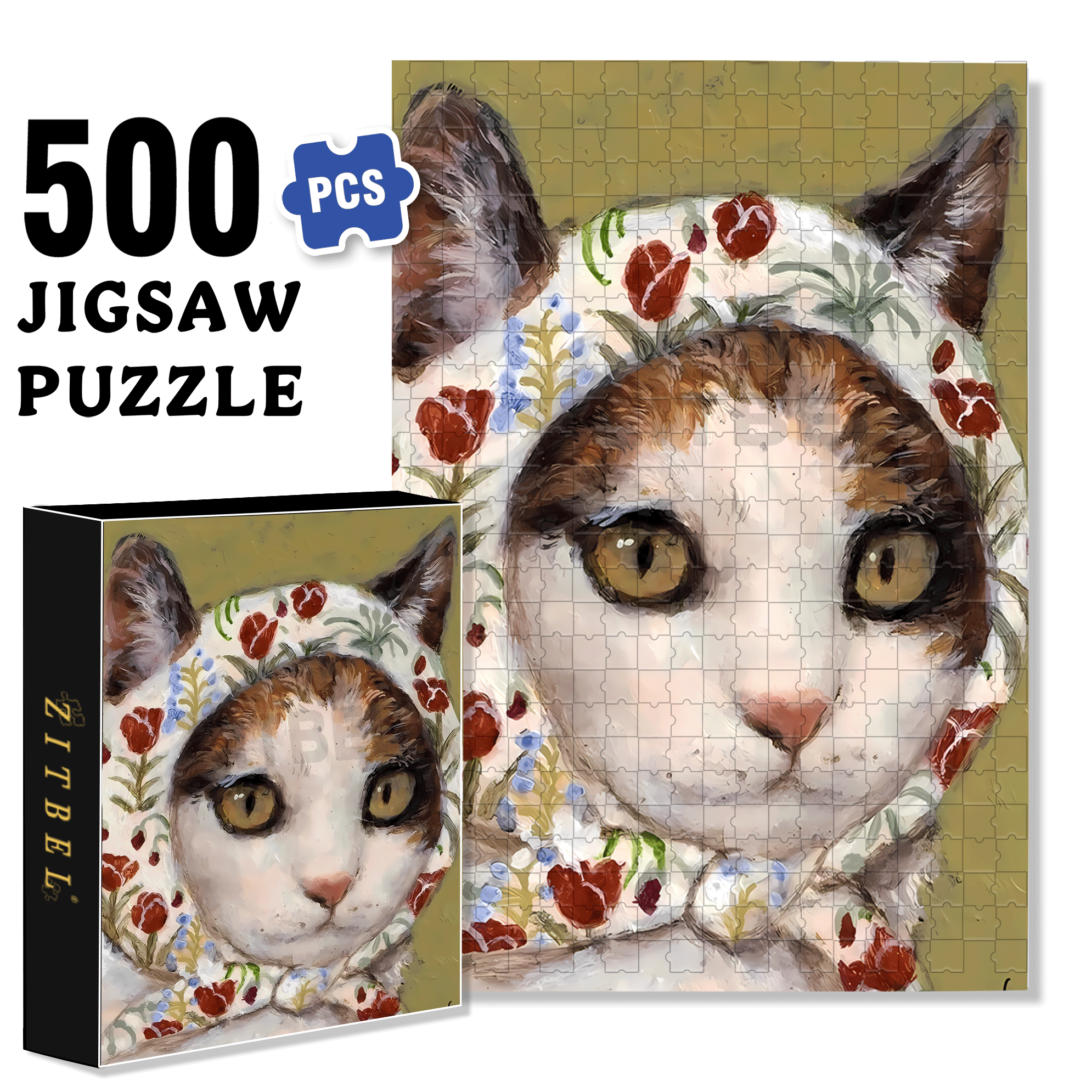 Cat Portrait 500pcs/1000pcs Jigsaw Puzzle, Scratch-Resistant, Interactive Family Game & Brain-Boosting DIY Decor, Perfect for Halloween, Christmas & New Year Gifts, Family Puzzle Game