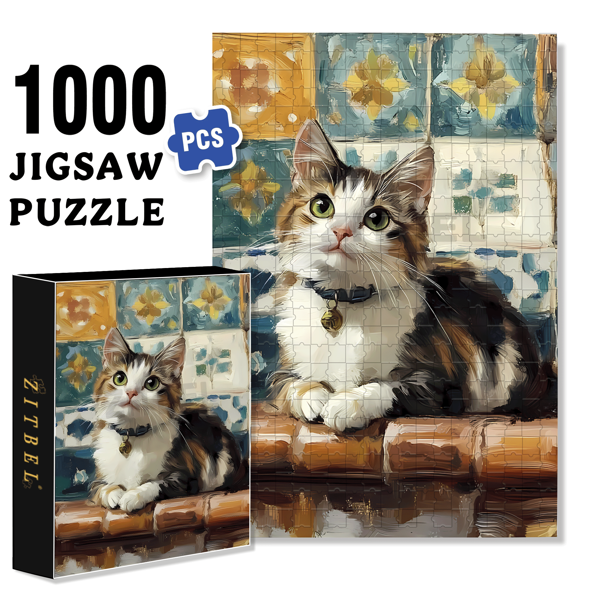 Cat's Bell 500pcs/1000pcs Jigsaw Puzzle, Scratch-Resistant, Interactive Family Game & Brain-Boosting DIY Decor, Perfect for Halloween, Christmas & New Year Gifts, Family Puzzle Game