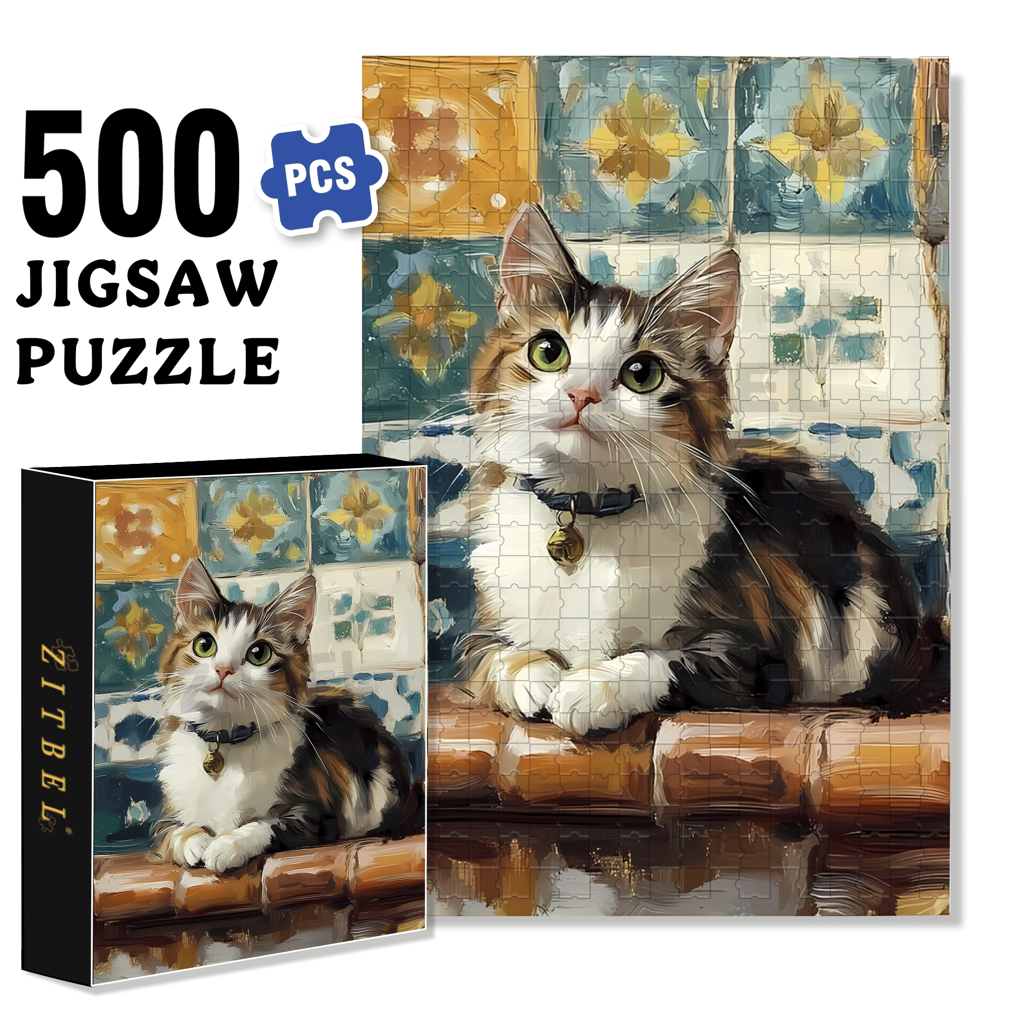 Cat's Bell 500pcs/1000pcs Jigsaw Puzzle, Scratch-Resistant, Interactive Family Game & Brain-Boosting DIY Decor, Perfect for Halloween, Christmas & New Year Gifts, Family Puzzle Game