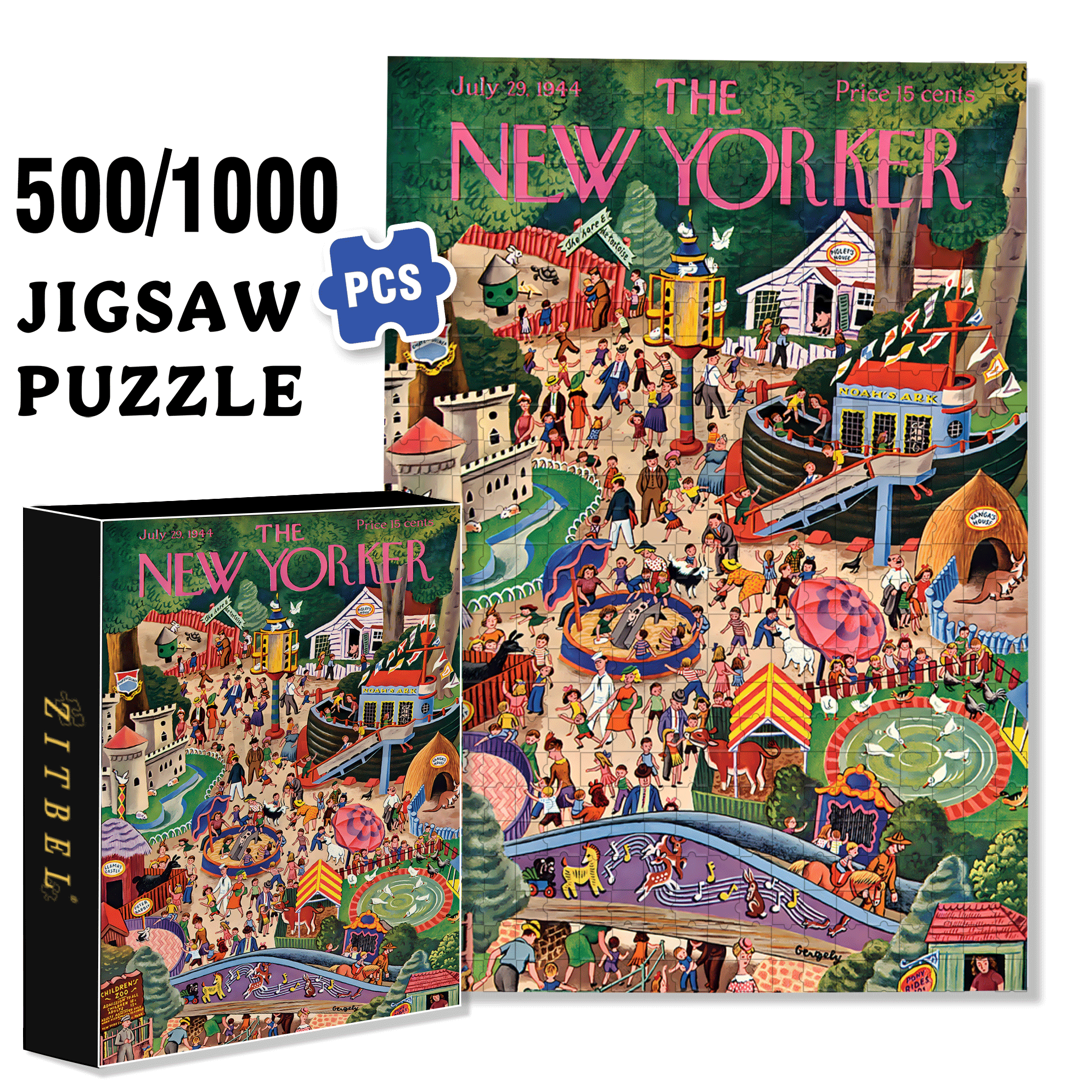 Day at the Zoo 500pcs/1000pcs Jigsaw Puzzle, Scratch-Resistant, Interactive Family Game & Brain-Boosting DIY Decor, Perfect for Halloween, Christmas & New Year Gifts, Family Puzzle Game