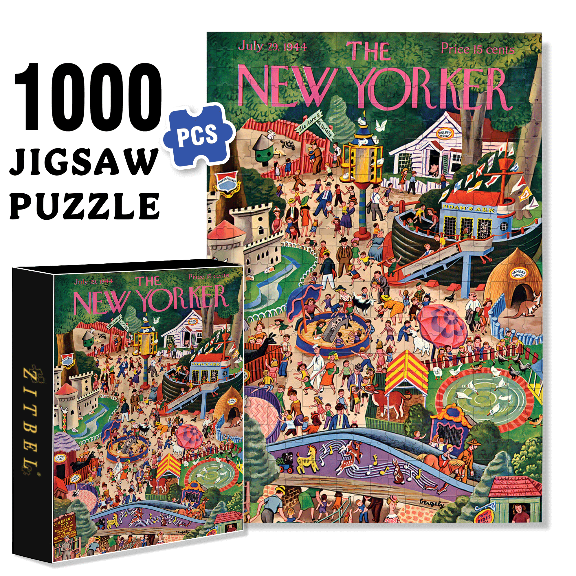 Day at the Zoo 500pcs/1000pcs Jigsaw Puzzle, Scratch-Resistant, Interactive Family Game & Brain-Boosting DIY Decor, Perfect for Halloween, Christmas & New Year Gifts, Family Puzzle Game