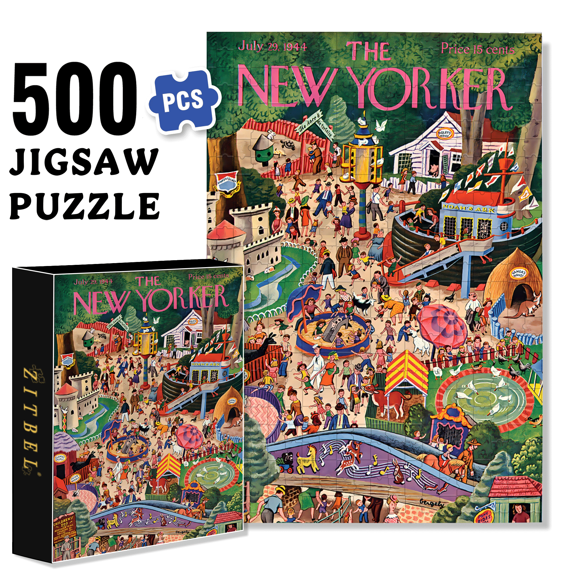 Day at the Zoo 500pcs/1000pcs Jigsaw Puzzle, Scratch-Resistant, Interactive Family Game & Brain-Boosting DIY Decor, Perfect for Halloween, Christmas & New Year Gifts, Family Puzzle Game