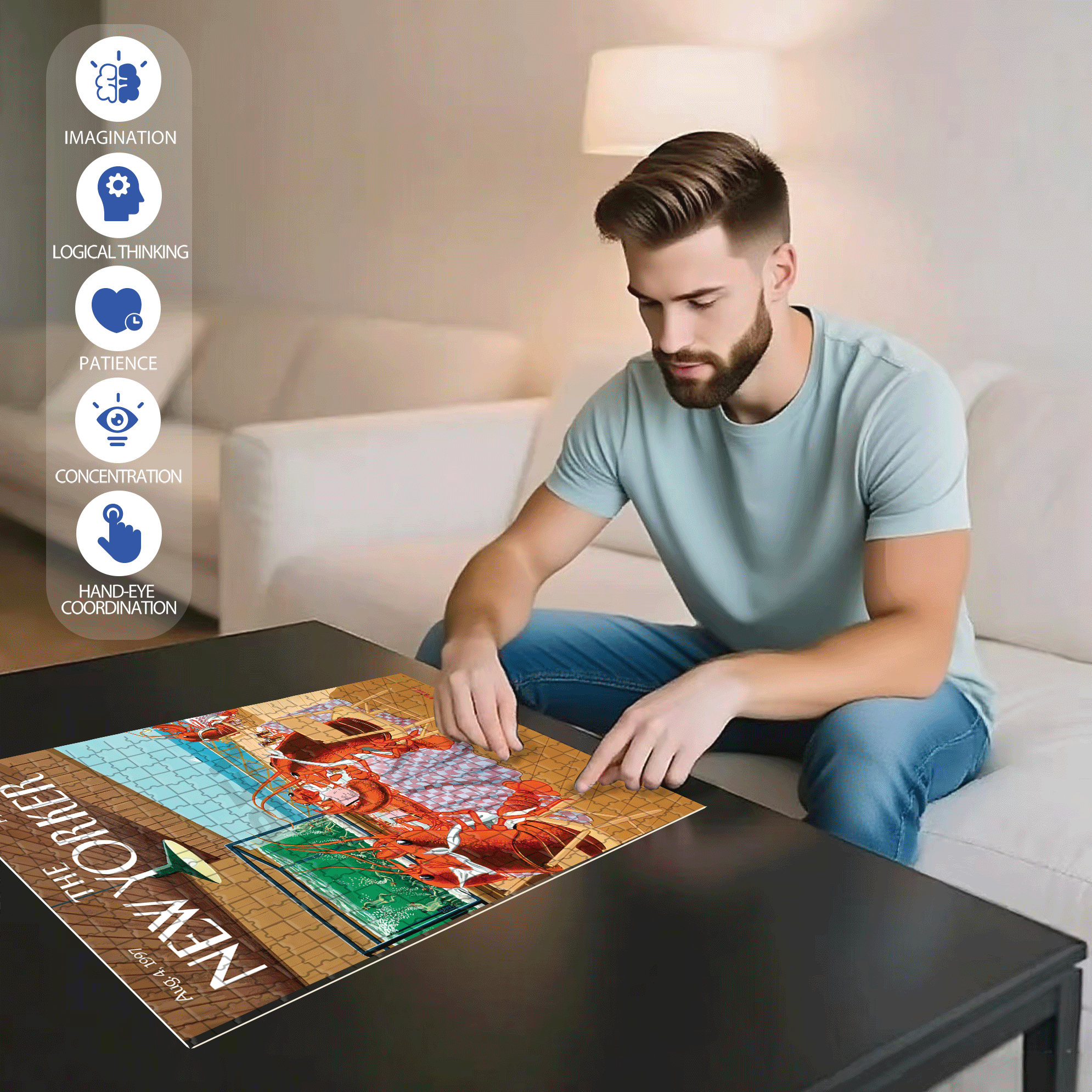 Lobsterman's Special 500pcs/1000pcs Jigsaw Puzzle, Scratch-Resistant, Interactive Family Game & Brain-Boosting DIY Decor, Perfect for Halloween, Christmas & New Year Gifts, Family Puzzle Game