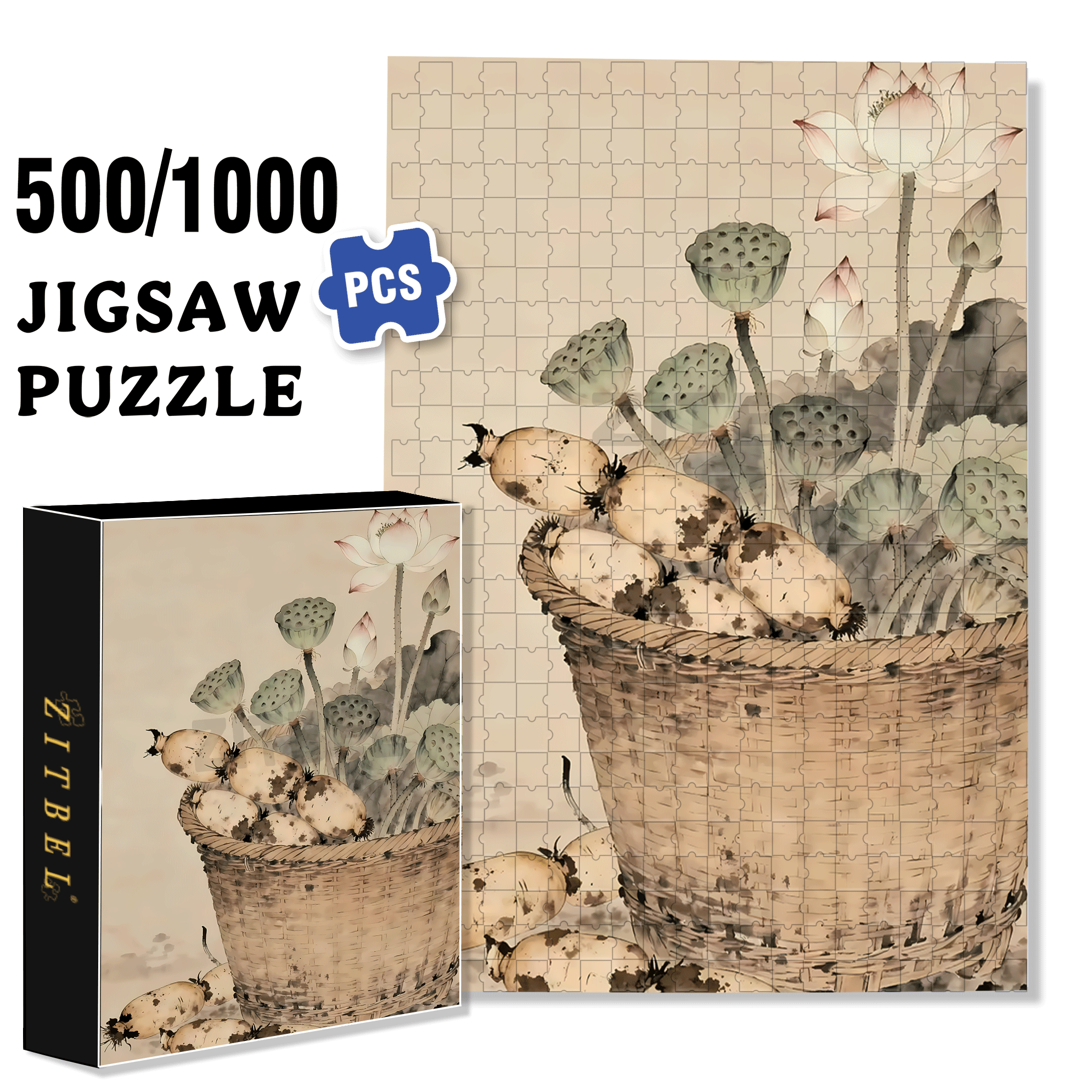 Lotus Root Harvest 500pcs/1000pcs Jigsaw Puzzle, Scratch-Resistant, Interactive Family Game & Brain-Boosting DIY Decor, Perfect for Halloween, Christmas & New Year Gifts, Family Puzzle Game