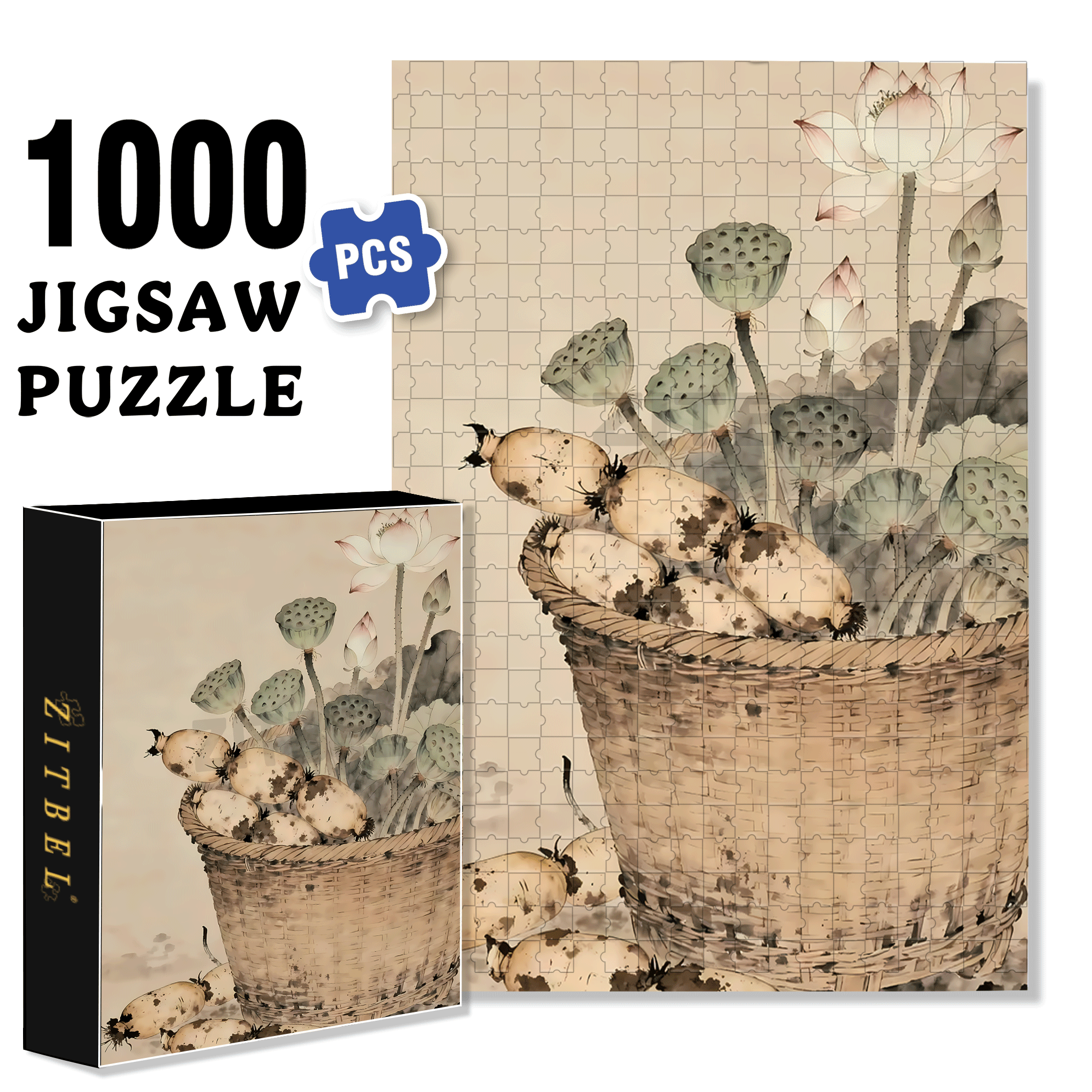 Lotus Root Harvest 500pcs/1000pcs Jigsaw Puzzle, Scratch-Resistant, Interactive Family Game & Brain-Boosting DIY Decor, Perfect for Halloween, Christmas & New Year Gifts, Family Puzzle Game