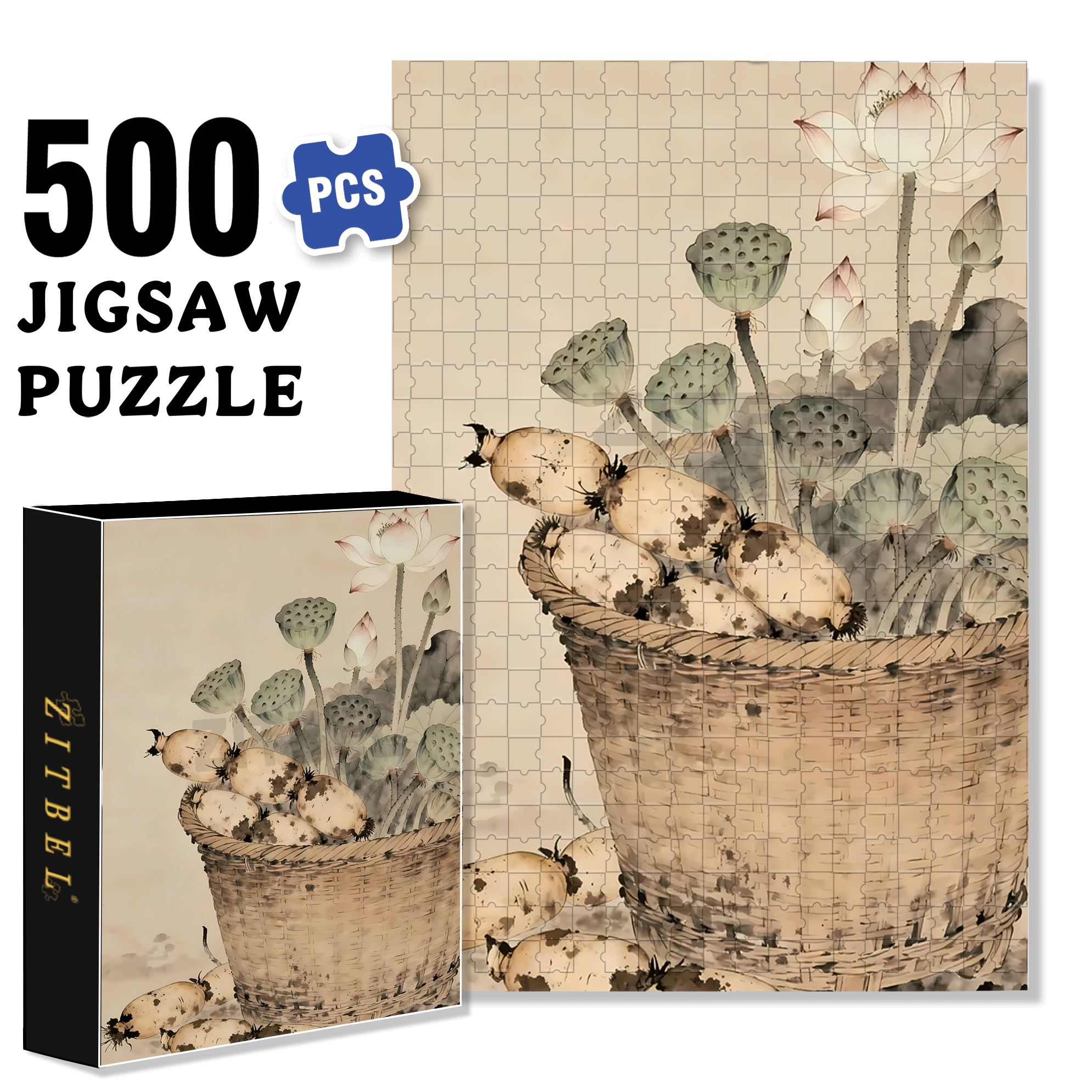 Lotus Root Harvest 500pcs/1000pcs Jigsaw Puzzle, Scratch-Resistant, Interactive Family Game & Brain-Boosting DIY Decor, Perfect for Halloween, Christmas & New Year Gifts, Family Puzzle Game