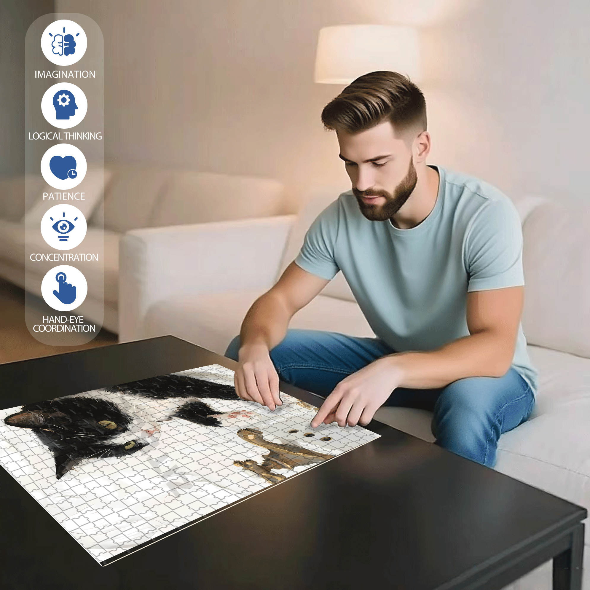 Meow Plays In The Water 500pcs/1000pcs Jigsaw Puzzle, Scratch-Resistant, Interactive Family Game & Brain-Boosting DIY Decor, Perfect for Halloween, Christmas & New Year Gifts, Family Puzzle Game