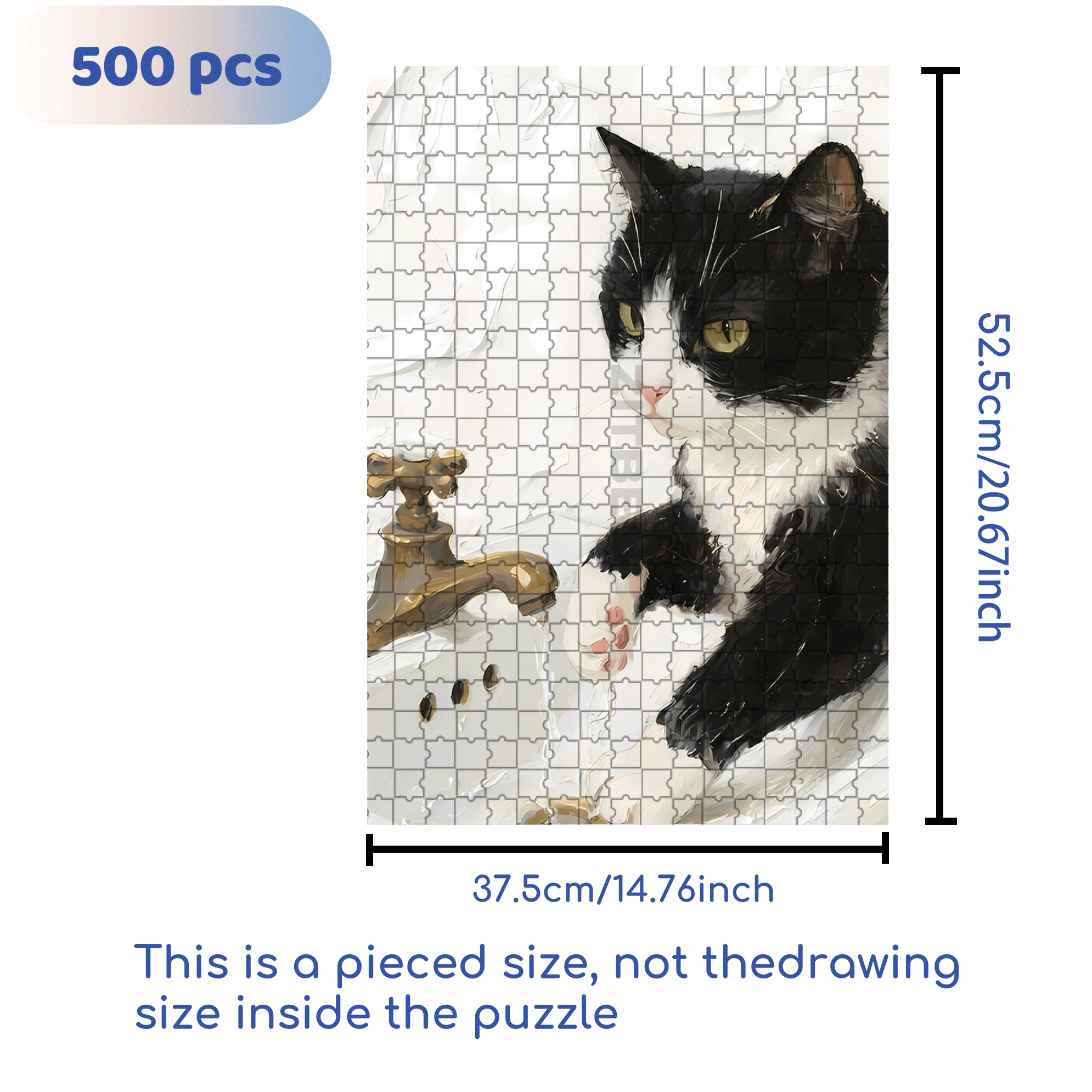 Meow Plays In The Water 500pcs/1000pcs Jigsaw Puzzle, Scratch-Resistant, Interactive Family Game & Brain-Boosting DIY Decor, Perfect for Halloween, Christmas & New Year Gifts, Family Puzzle Game