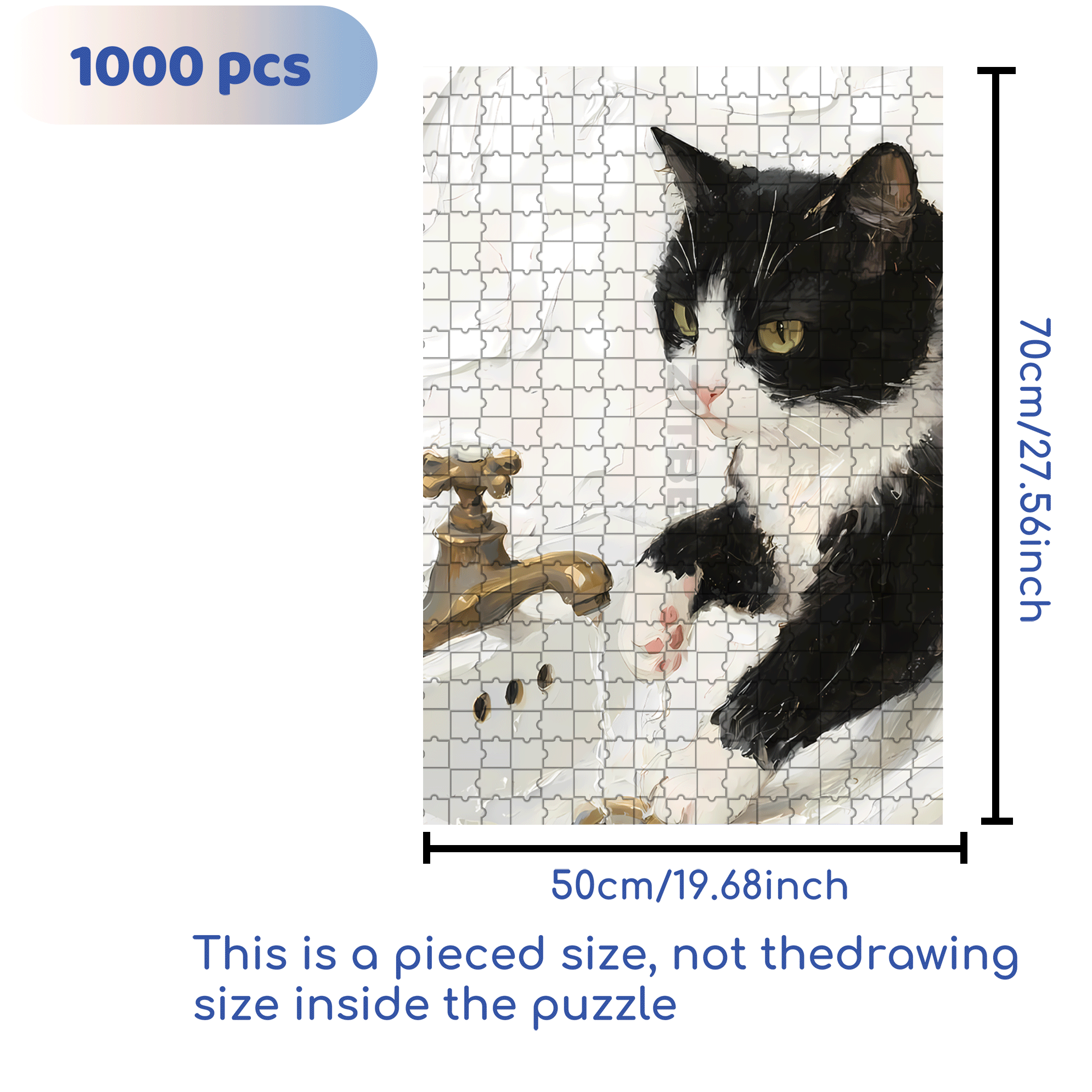 Meow Plays In The Water 500pcs/1000pcs Jigsaw Puzzle, Scratch-Resistant, Interactive Family Game & Brain-Boosting DIY Decor, Perfect for Halloween, Christmas & New Year Gifts, Family Puzzle Game