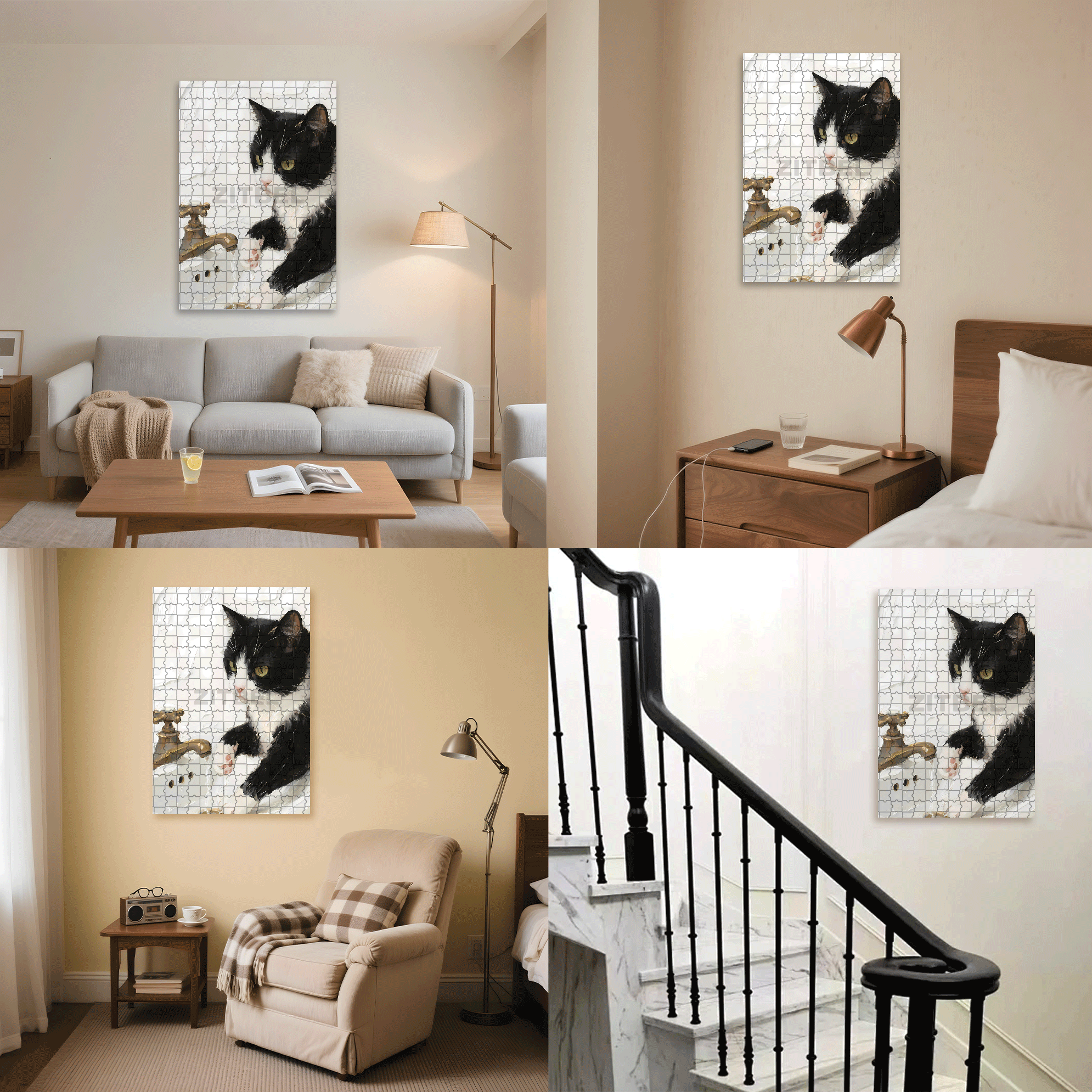 Meow Plays In The Water 500pcs/1000pcs Jigsaw Puzzle, Scratch-Resistant, Interactive Family Game & Brain-Boosting DIY Decor, Perfect for Halloween, Christmas & New Year Gifts, Family Puzzle Game