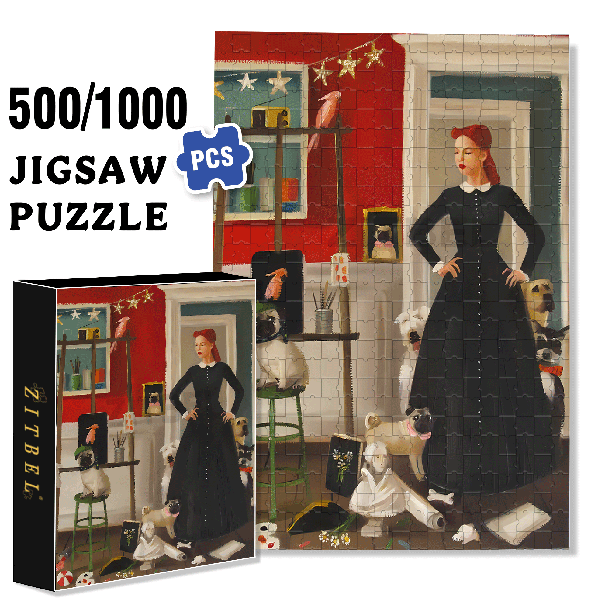 Pug 500pcs/1000pcs Jigsaw Puzzle, Scratch-Resistant, Interactive Family Game & Brain-Boosting DIY Decor, Perfect for Halloween, Christmas & New Year Gifts, Family Puzzle Game