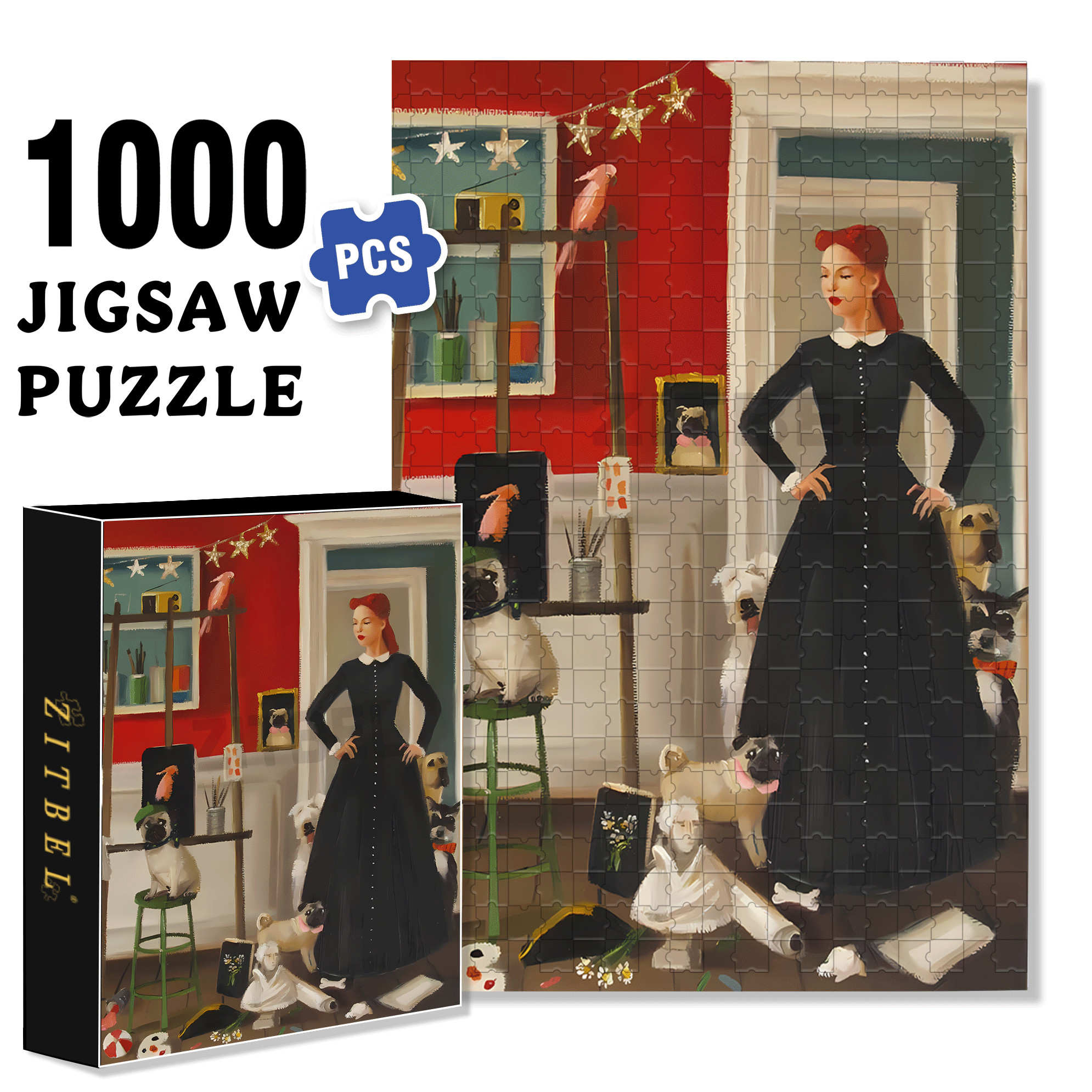 Pug 500pcs/1000pcs Jigsaw Puzzle, Scratch-Resistant, Interactive Family Game & Brain-Boosting DIY Decor, Perfect for Halloween, Christmas & New Year Gifts, Family Puzzle Game
