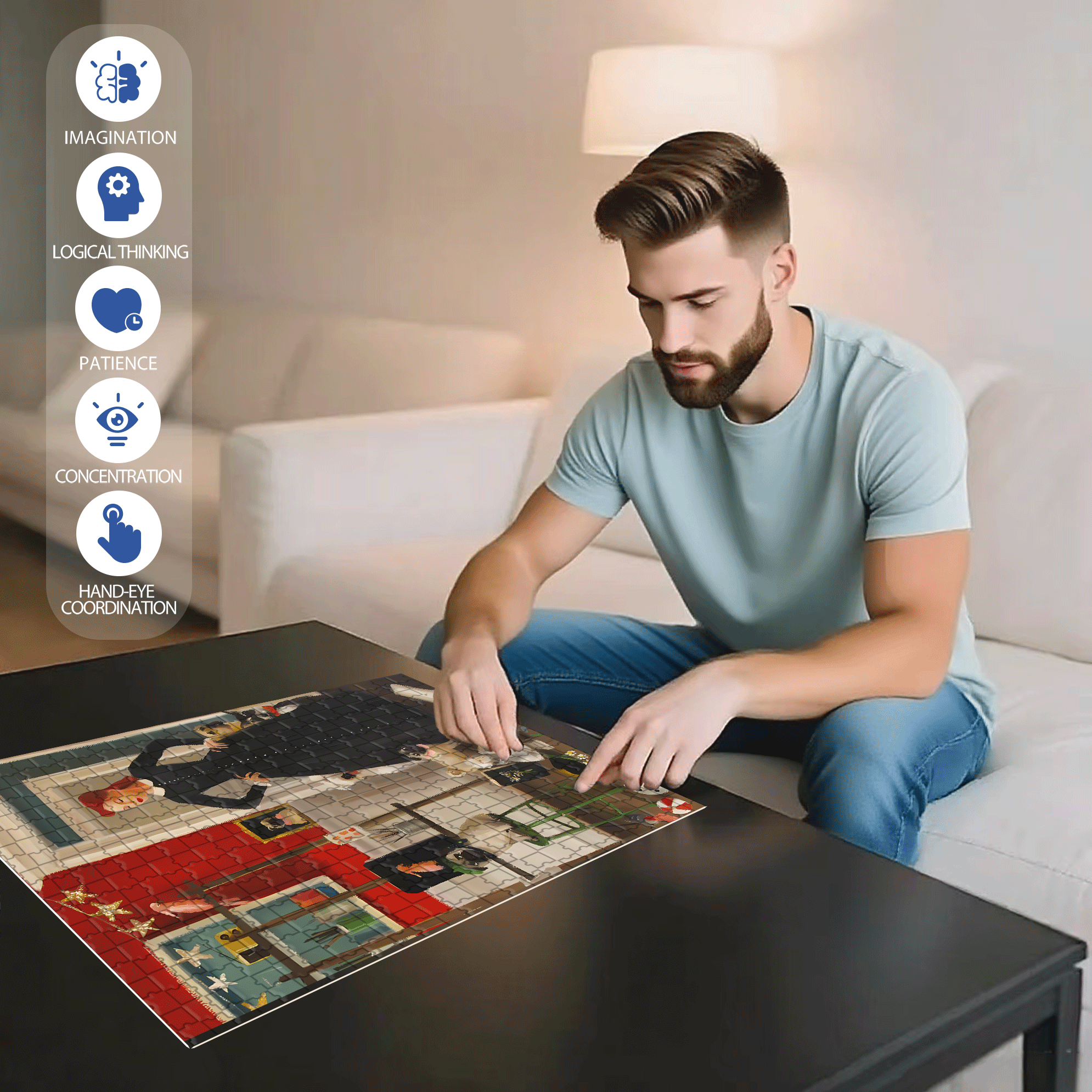 Pug 500pcs/1000pcs Jigsaw Puzzle, Scratch-Resistant, Interactive Family Game & Brain-Boosting DIY Decor, Perfect for Halloween, Christmas & New Year Gifts, Family Puzzle Game