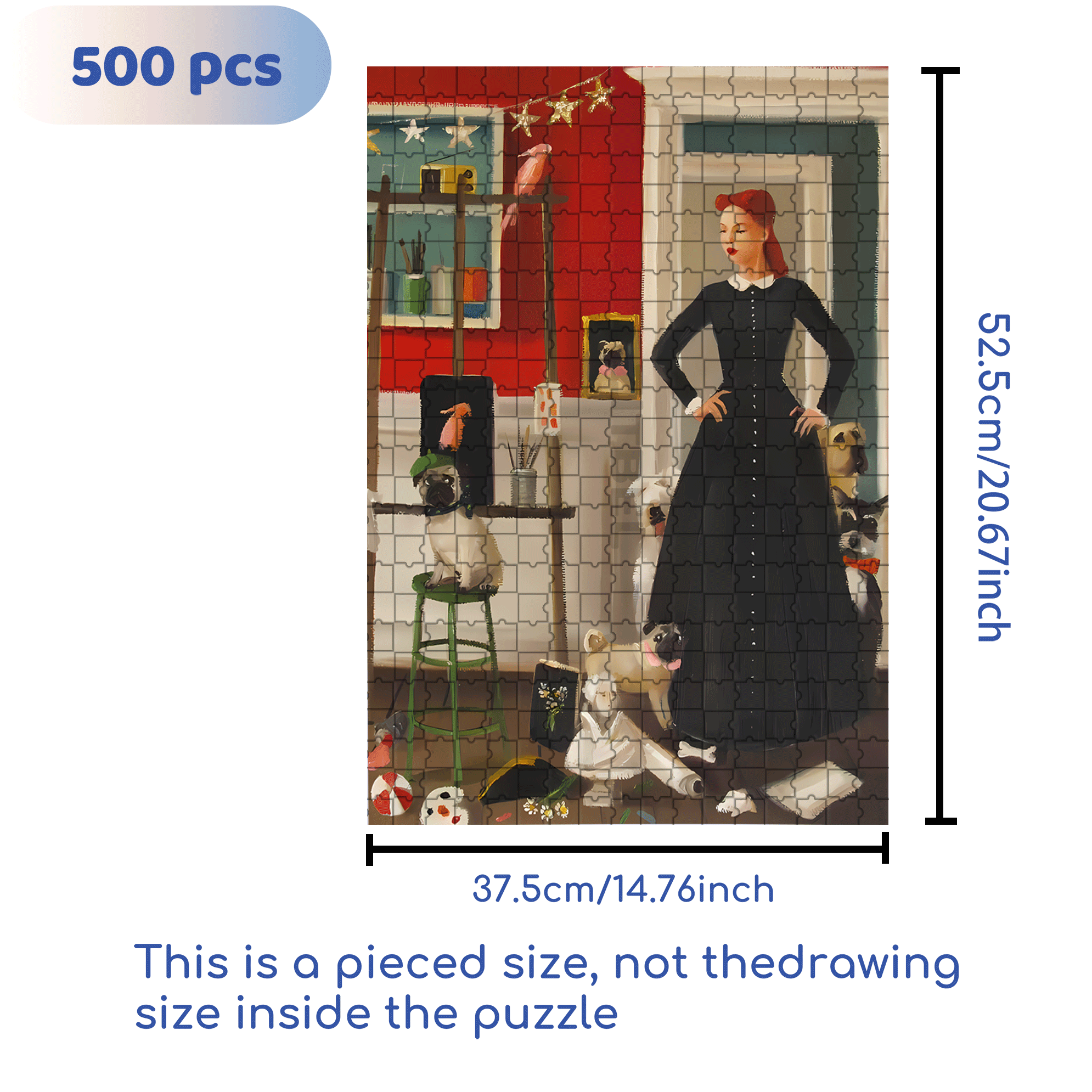 Pug 500pcs/1000pcs Jigsaw Puzzle, Scratch-Resistant, Interactive Family Game & Brain-Boosting DIY Decor, Perfect for Halloween, Christmas & New Year Gifts, Family Puzzle Game