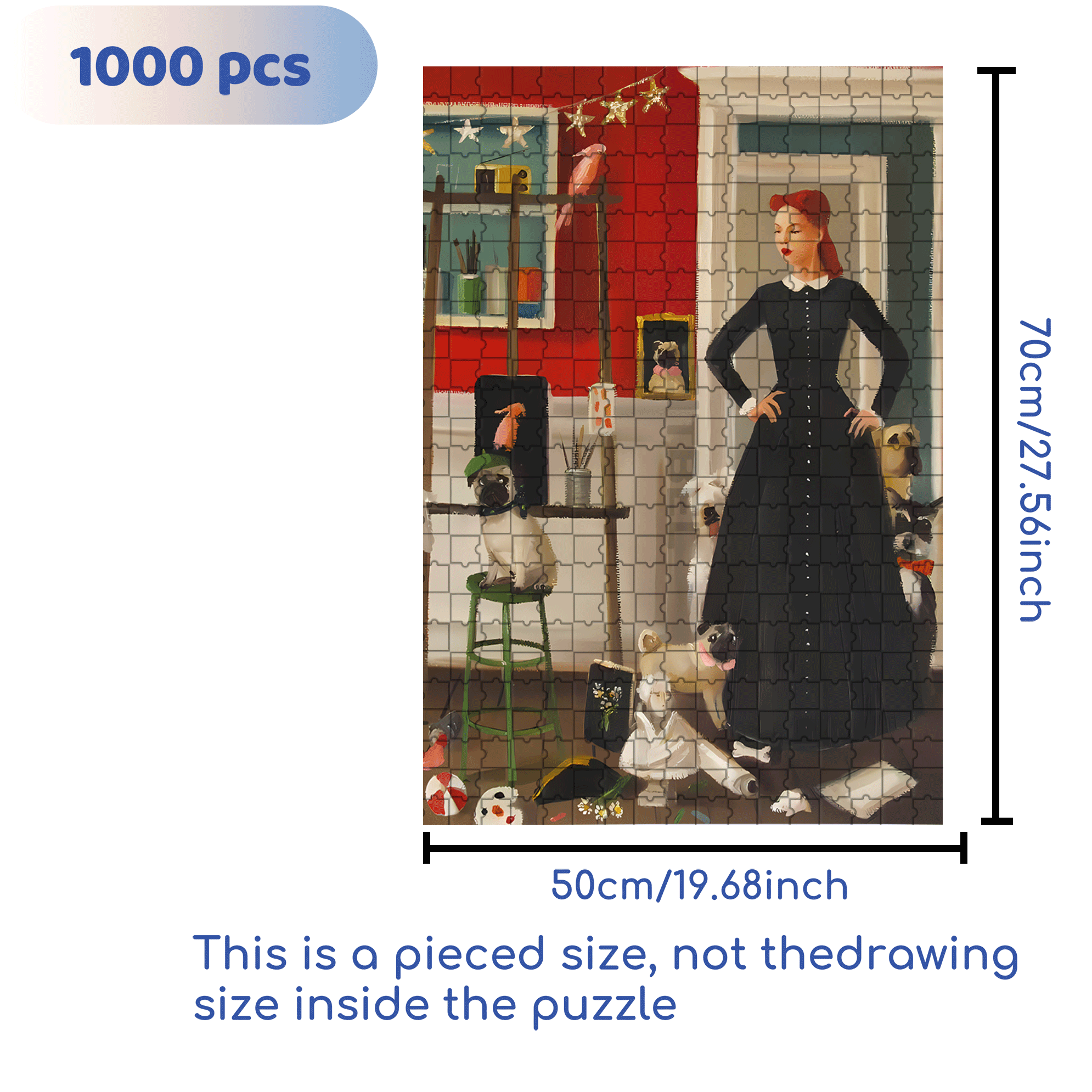 Pug 500pcs/1000pcs Jigsaw Puzzle, Scratch-Resistant, Interactive Family Game & Brain-Boosting DIY Decor, Perfect for Halloween, Christmas & New Year Gifts, Family Puzzle Game