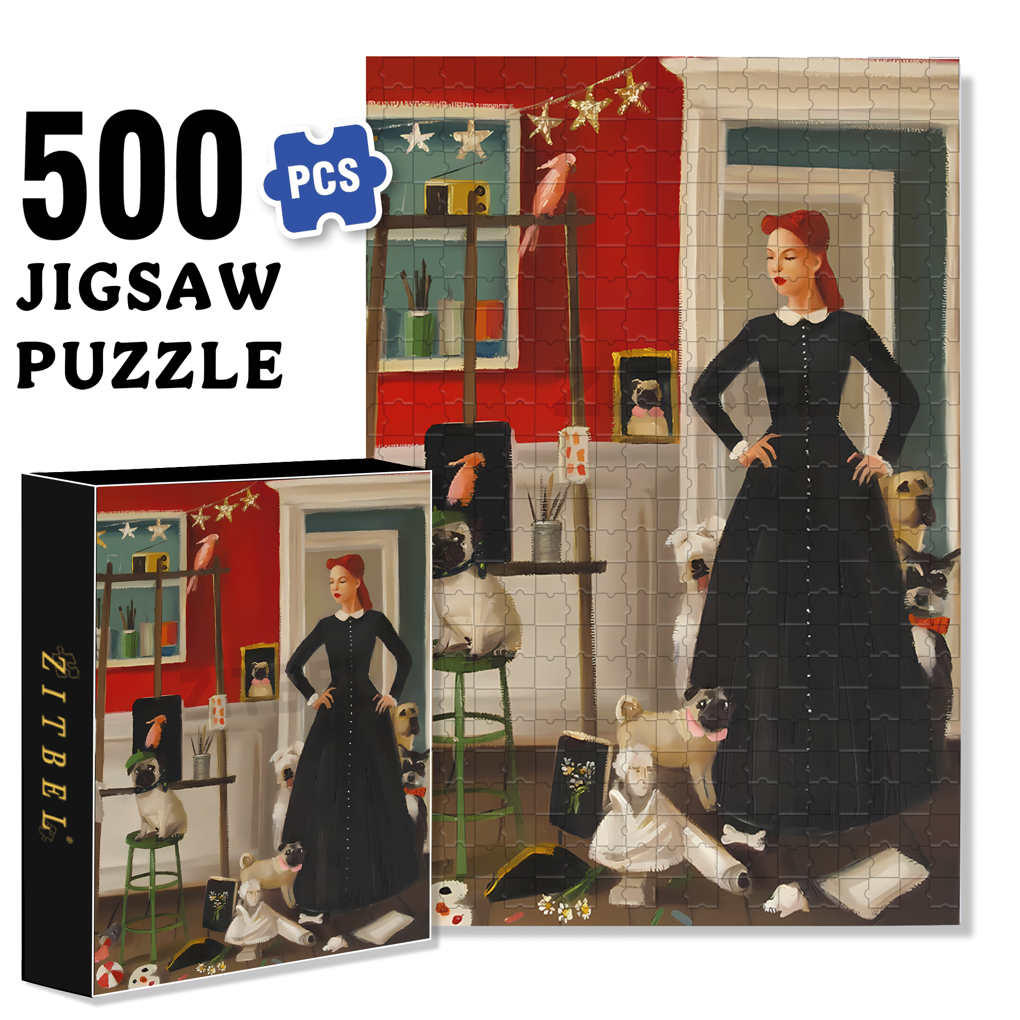 Pug 500pcs/1000pcs Jigsaw Puzzle, Scratch-Resistant, Interactive Family Game & Brain-Boosting DIY Decor, Perfect for Halloween, Christmas & New Year Gifts, Family Puzzle Game