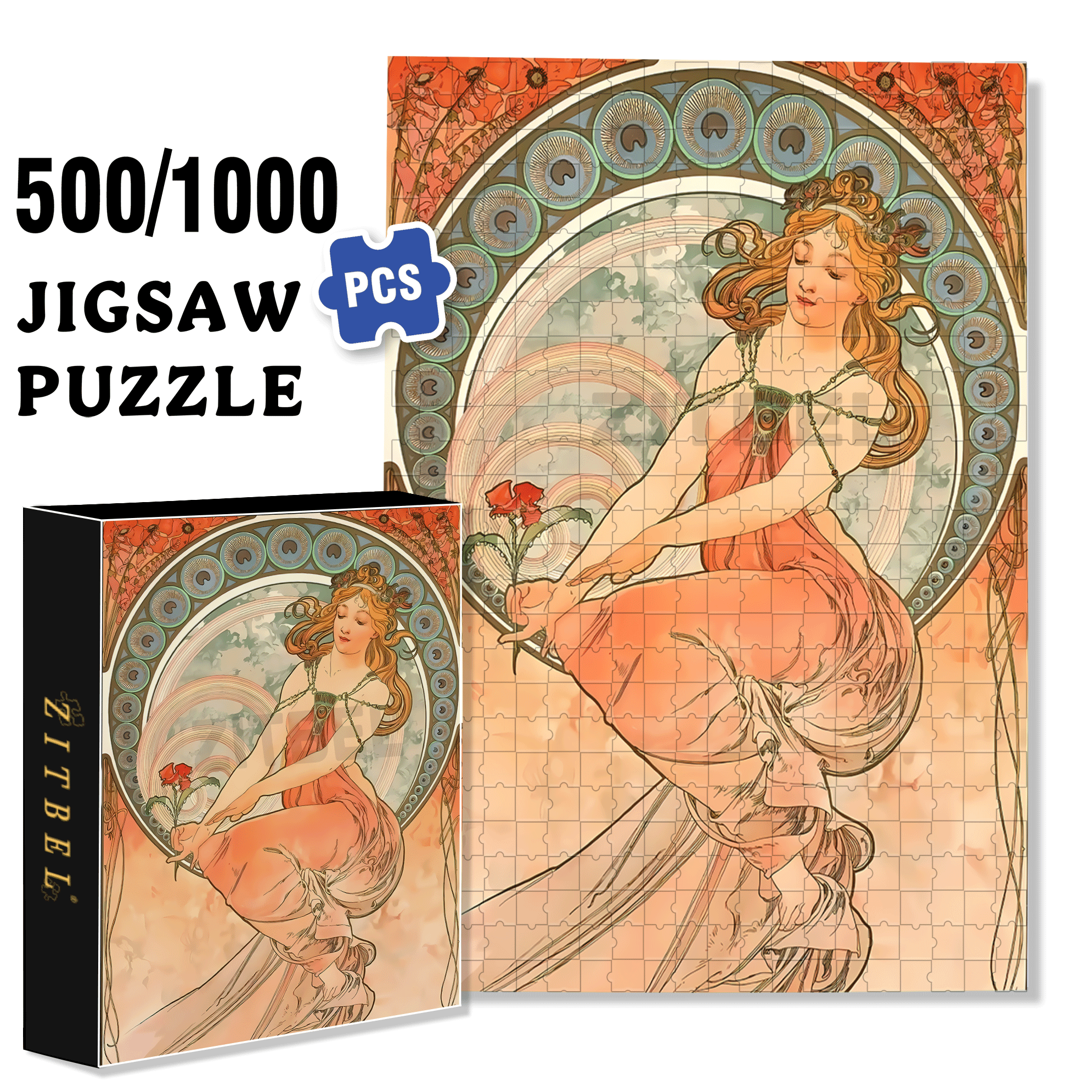 Red Rose Love 500pcs/1000pcs Jigsaw Puzzle, Scratch-Resistant, Interactive Family Game & Brain-Boosting DIY Decor, Perfect for Halloween, Christmas & New Year Gifts, Family Puzzle Game