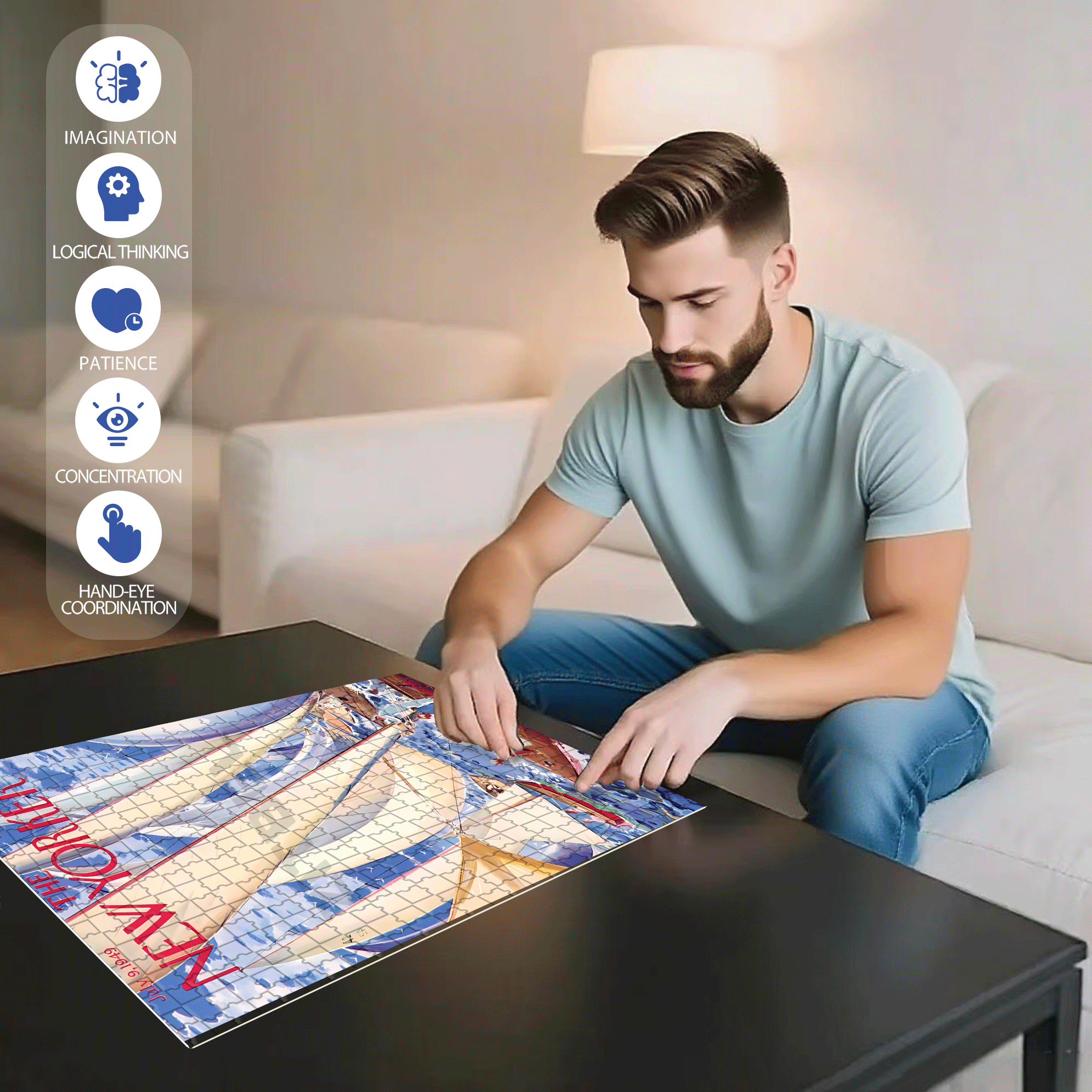 Regatta 500pcs/1000pcs Jigsaw Puzzle, Scratch-Resistant, Interactive Family Game & Brain-Boosting DIY Decor, Perfect for Halloween, Christmas & New Year Gifts, Family Puzzle Game