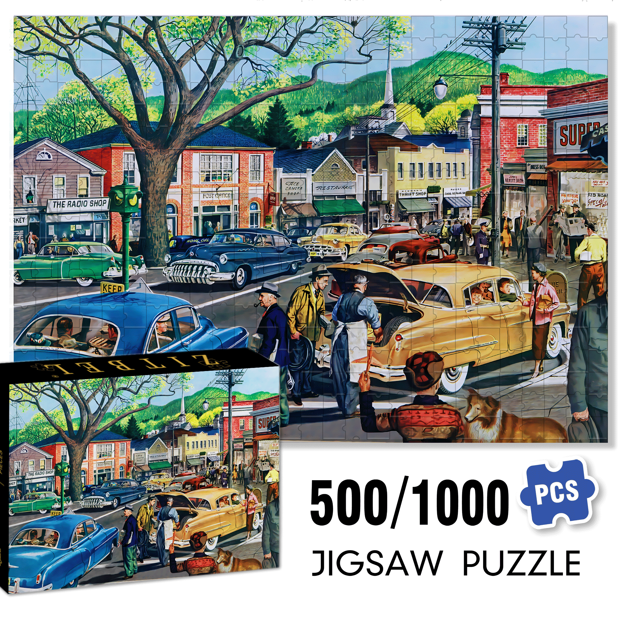 Saturday Afternoon 500pcs/1000pcs Jigsaw Puzzle, Scratch-Resistant, Interactive Family Game & Brain-Boosting DIY Decor, Perfect for Halloween, Christmas & New Year Gifts, Family Puzzle Game