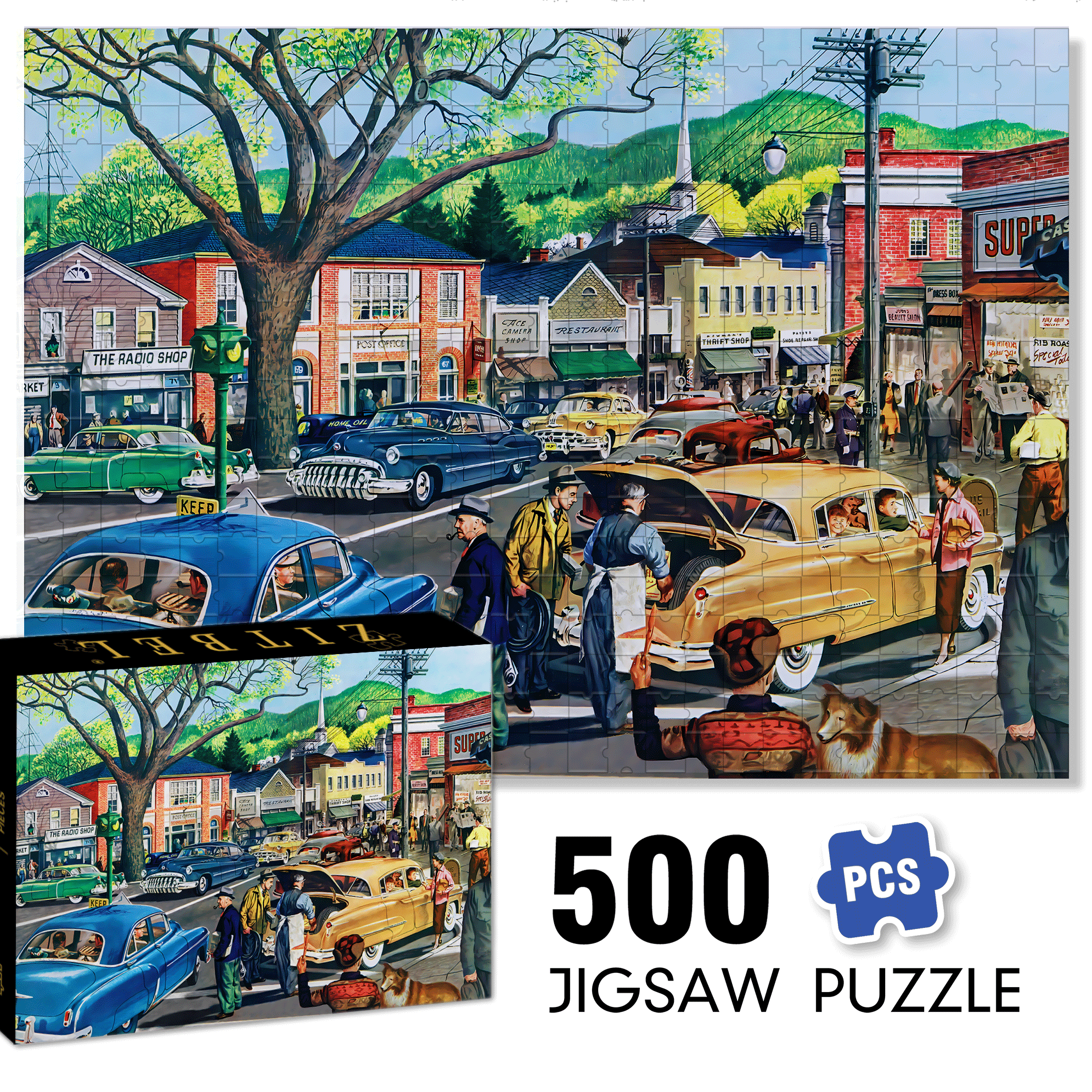 Saturday Afternoon 500pcs/1000pcs Jigsaw Puzzle, Scratch-Resistant, Interactive Family Game & Brain-Boosting DIY Decor, Perfect for Halloween, Christmas & New Year Gifts, Family Puzzle Game
