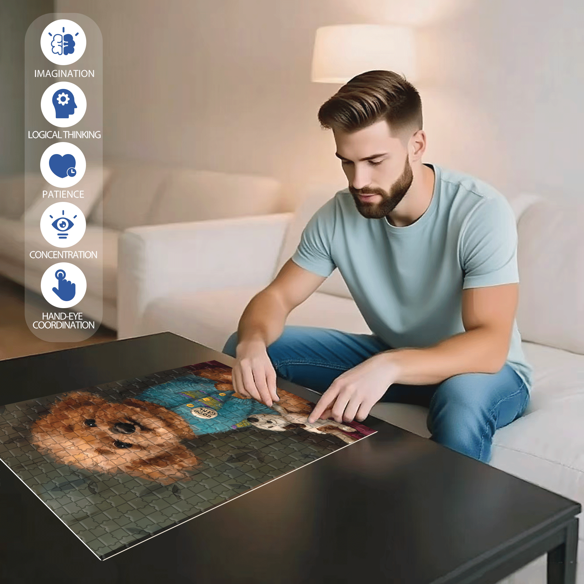 Smiling Teddy 500pcs/1000pcs Jigsaw Puzzle, Scratch-Resistant, Interactive Family Game & Brain-Boosting DIY Decor, Perfect for Halloween, Christmas & New Year Gifts, Family Puzzle Game