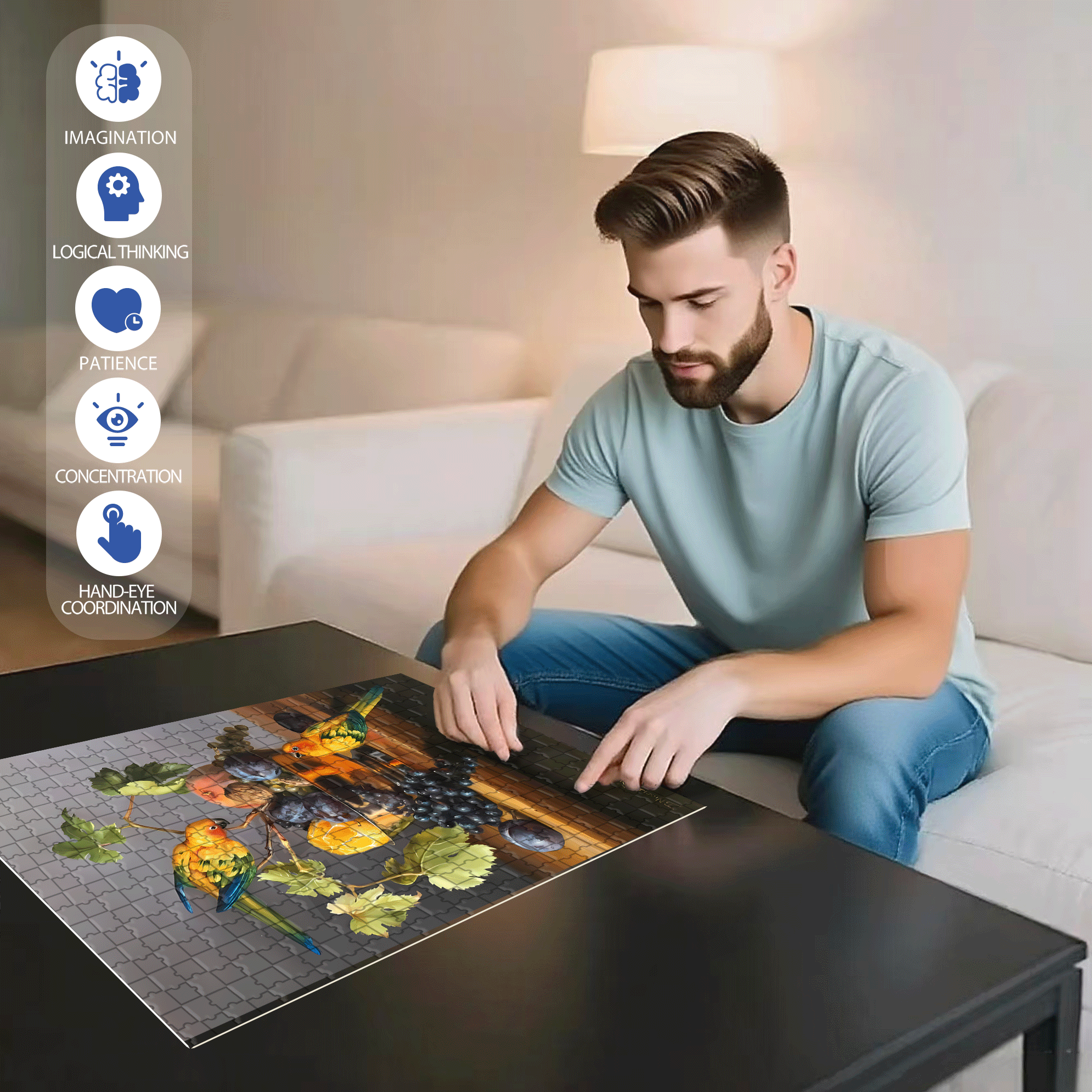 Sun Birds 500pcs/1000pcs Jigsaw Puzzle, Scratch-Resistant, Interactive Family Game & Brain-Boosting DIY Decor, Perfect for Halloween, Christmas & New Year Gifts, Family Puzzle Game