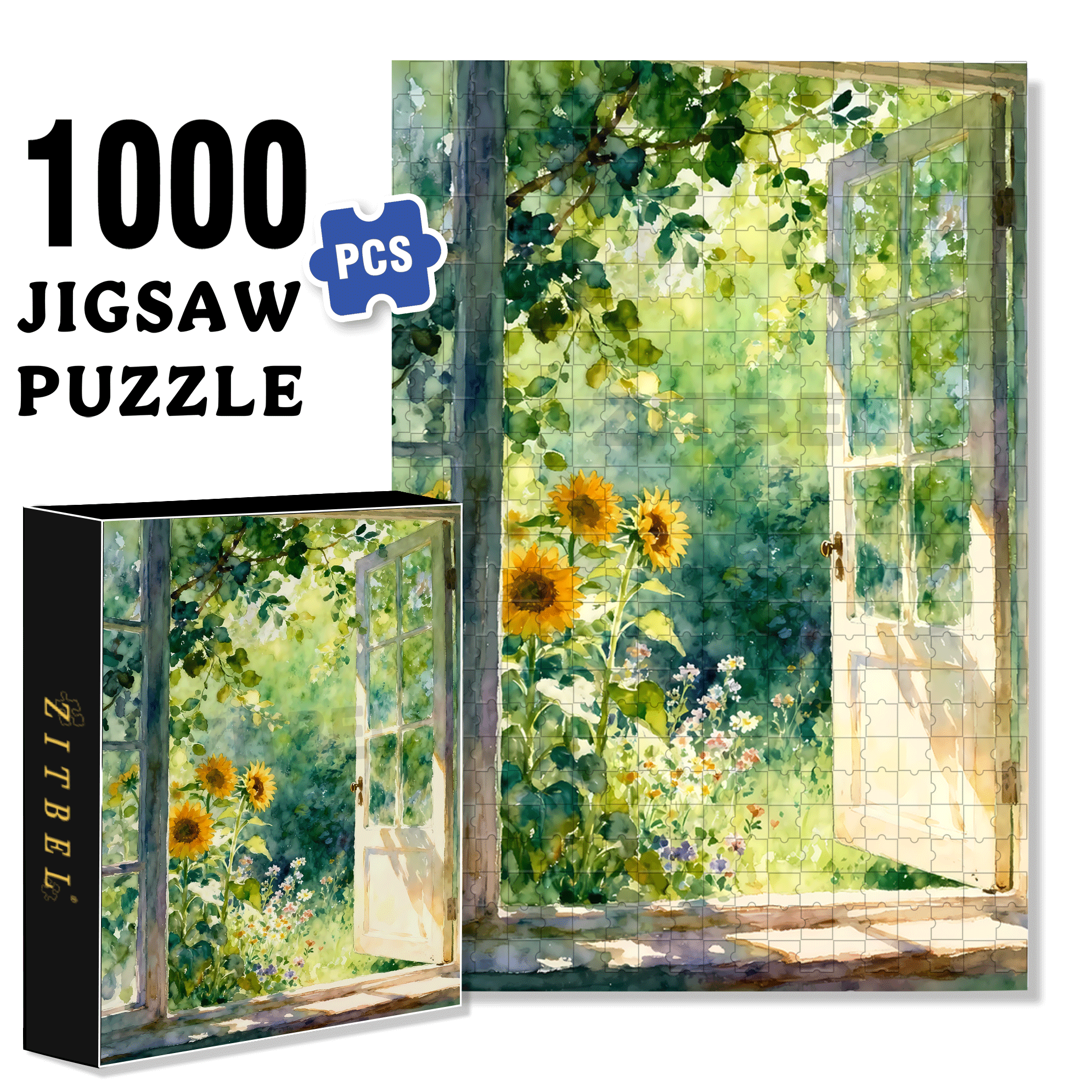 Sunflower Window 500pcs/1000pcs Jigsaw Puzzle, Scratch-Resistant, Interactive Family Game & Brain-Boosting DIY Decor, Perfect for Halloween, Christmas & New Year Gifts, Family Puzzle Game