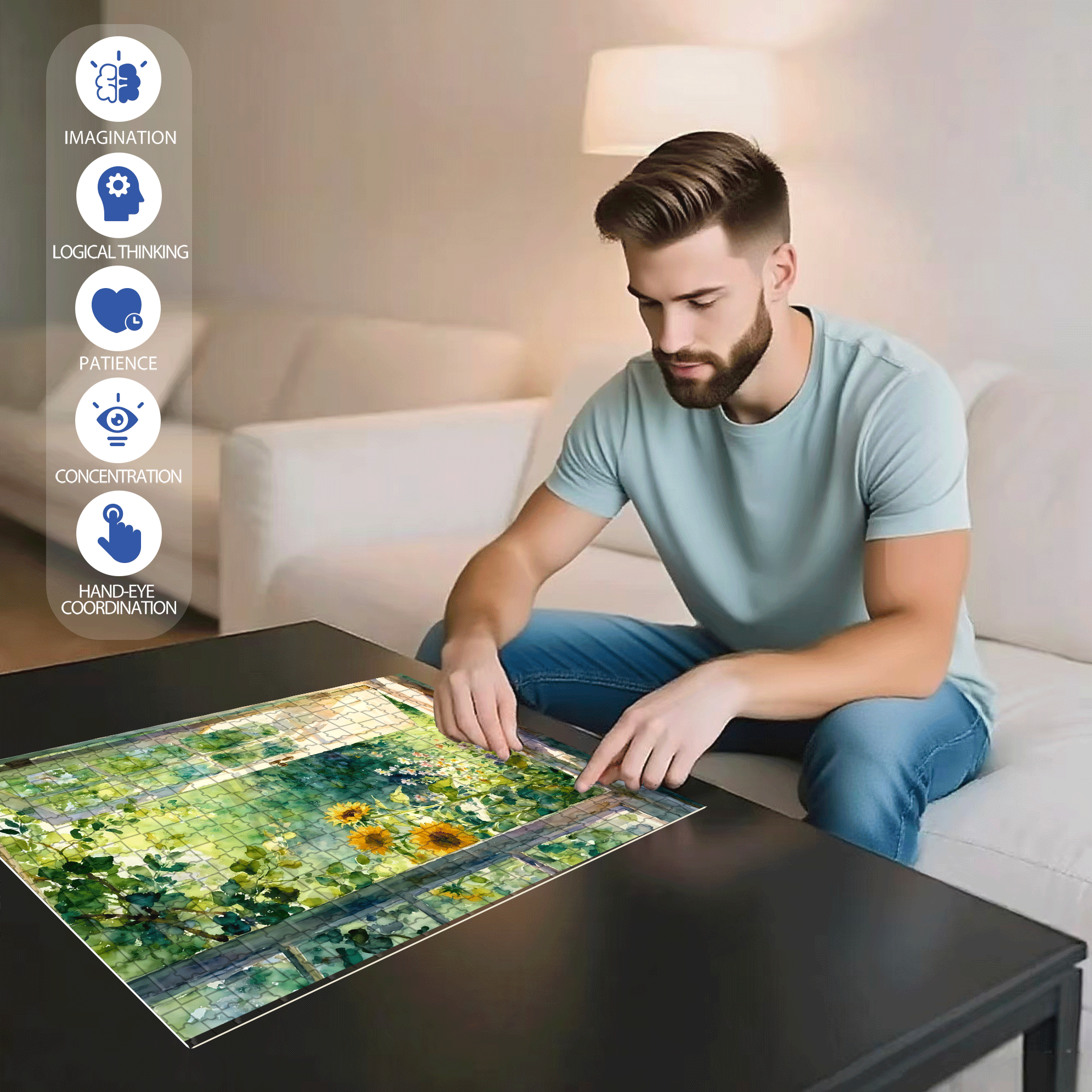 Sunflower Window 500pcs/1000pcs Jigsaw Puzzle, Scratch-Resistant, Interactive Family Game & Brain-Boosting DIY Decor, Perfect for Halloween, Christmas & New Year Gifts, Family Puzzle Game
