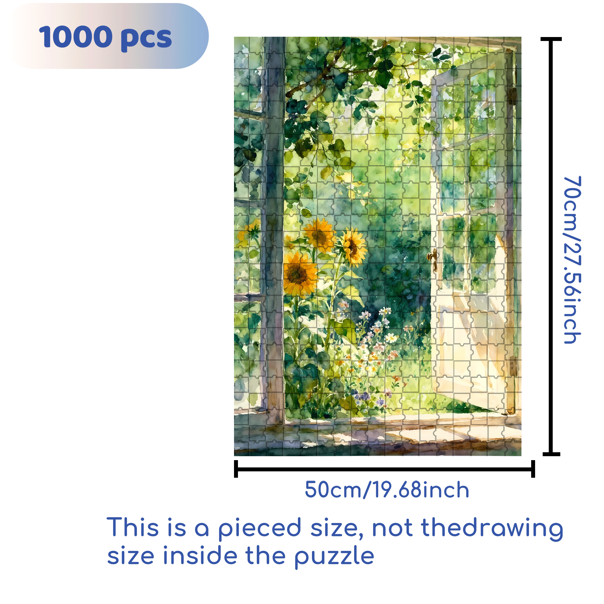 Sunflower Window 500pcs/1000pcs Jigsaw Puzzle, Scratch-Resistant, Interactive Family Game & Brain-Boosting DIY Decor, Perfect for Halloween, Christmas & New Year Gifts, Family Puzzle Game