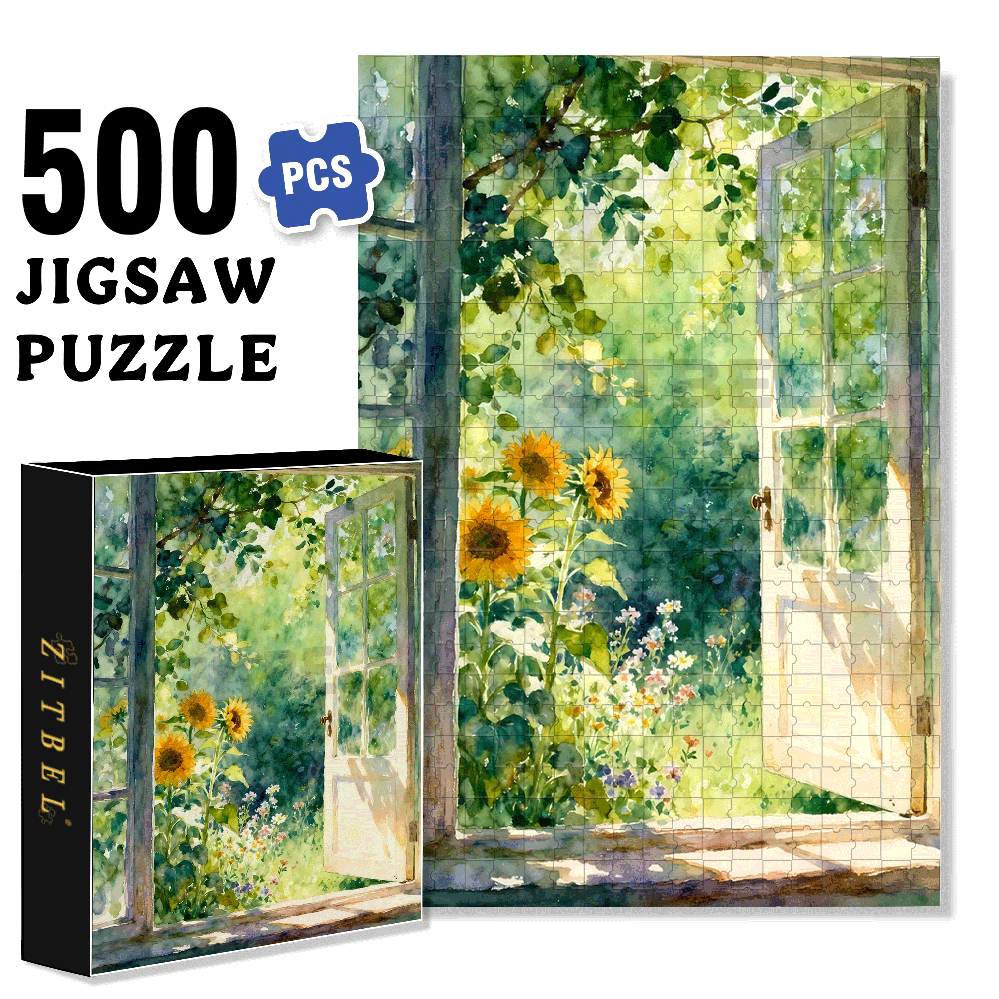 Sunflower Window 500pcs/1000pcs Jigsaw Puzzle, Scratch-Resistant, Interactive Family Game & Brain-Boosting DIY Decor, Perfect for Halloween, Christmas & New Year Gifts, Family Puzzle Game