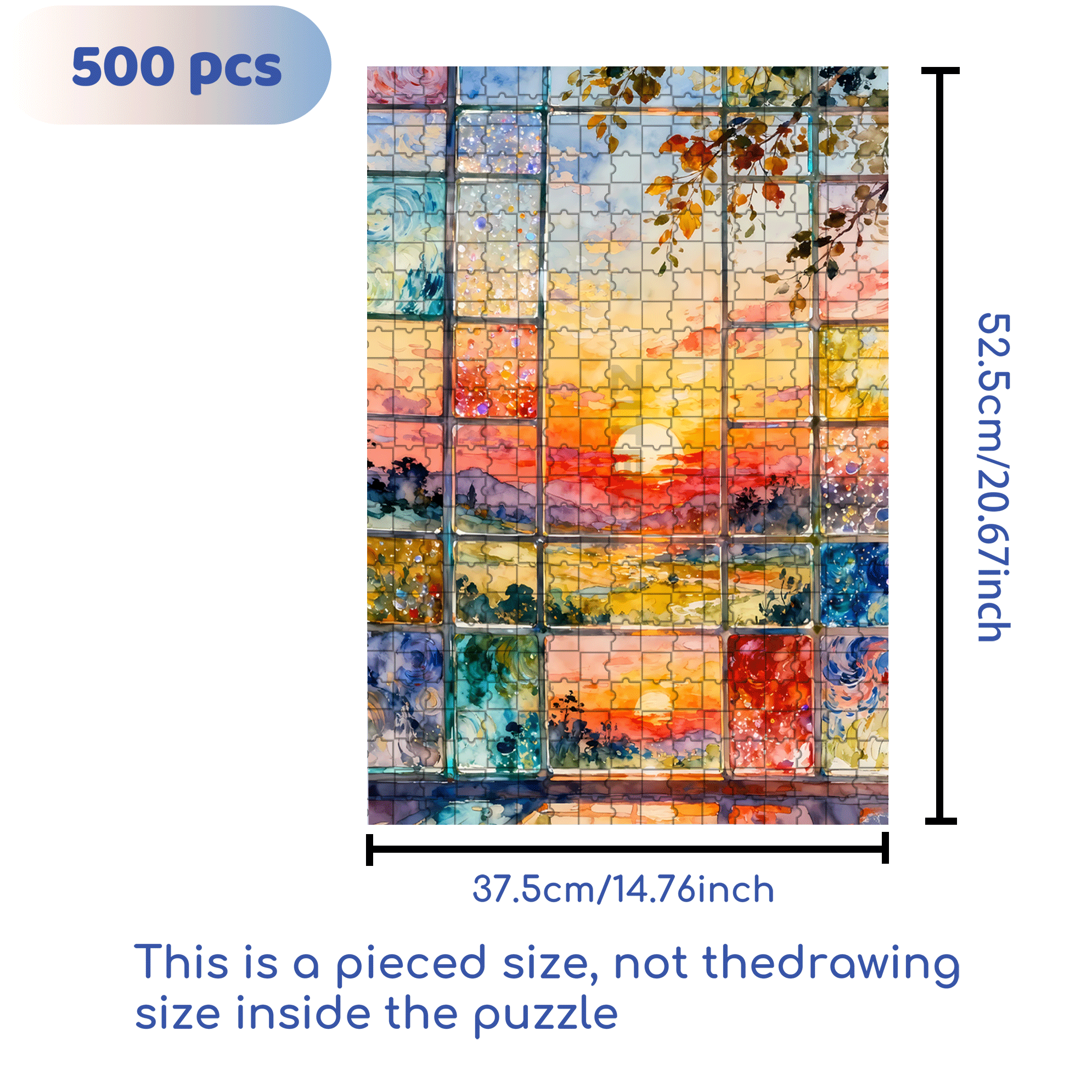 Sunset Stained Glass 500pcs/1000pcs Jigsaw Puzzle, Scratch-Resistant, Interactive Family Game & Brain-Boosting DIY Decor, Perfect for Halloween, Christmas & New Year Gifts, Family Puzzle Game