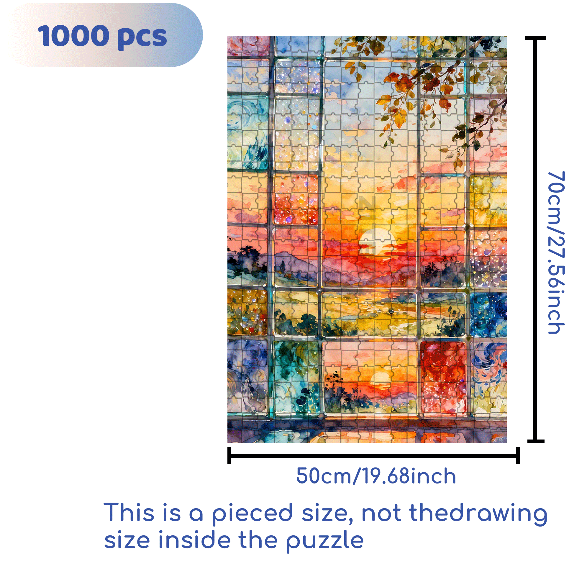 Sunset Stained Glass 500pcs/1000pcs Jigsaw Puzzle, Scratch-Resistant, Interactive Family Game & Brain-Boosting DIY Decor, Perfect for Halloween, Christmas & New Year Gifts, Family Puzzle Game