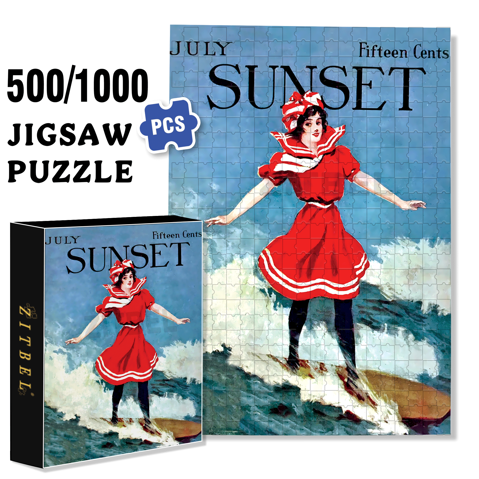 Surfer Girl 500pcs/1000pcs Jigsaw Puzzle, Scratch-Resistant, Interactive Family Game & Brain-Boosting DIY Decor, Perfect for Halloween, Christmas & New Year Gifts, Family Puzzle Game