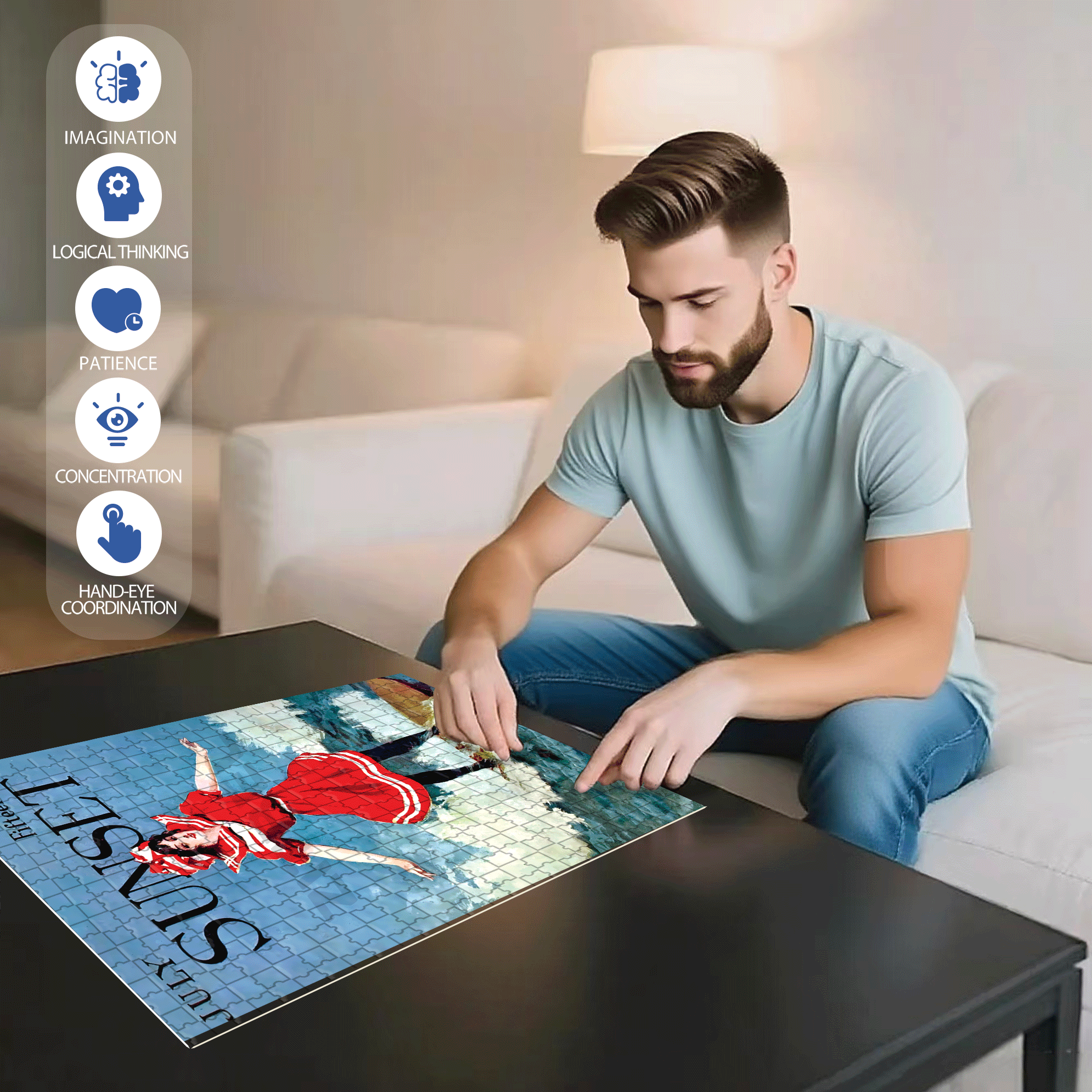 Surfer Girl 500pcs/1000pcs Jigsaw Puzzle, Scratch-Resistant, Interactive Family Game & Brain-Boosting DIY Decor, Perfect for Halloween, Christmas & New Year Gifts, Family Puzzle Game