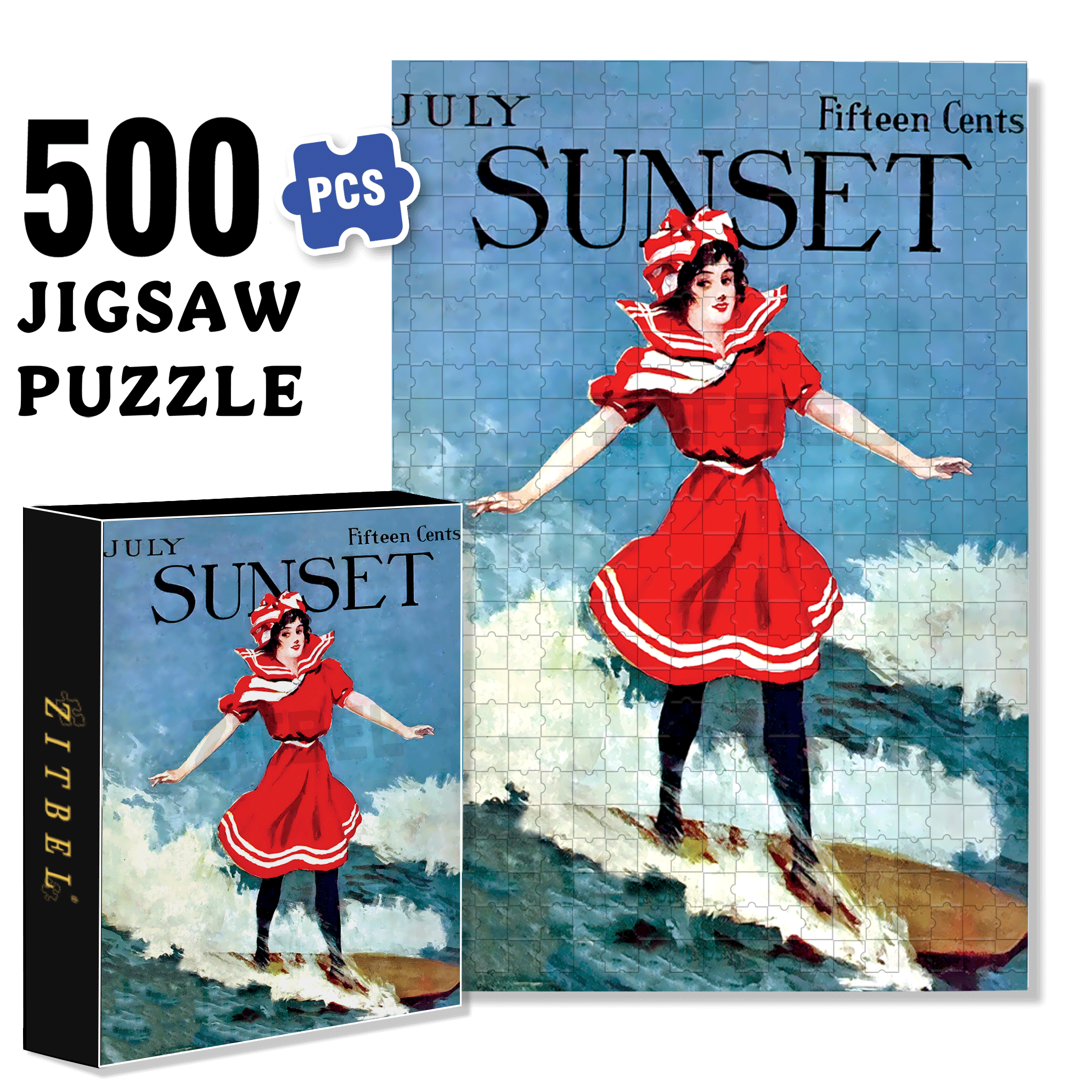 Surfer Girl 500pcs/1000pcs Jigsaw Puzzle, Scratch-Resistant, Interactive Family Game & Brain-Boosting DIY Decor, Perfect for Halloween, Christmas & New Year Gifts, Family Puzzle Game