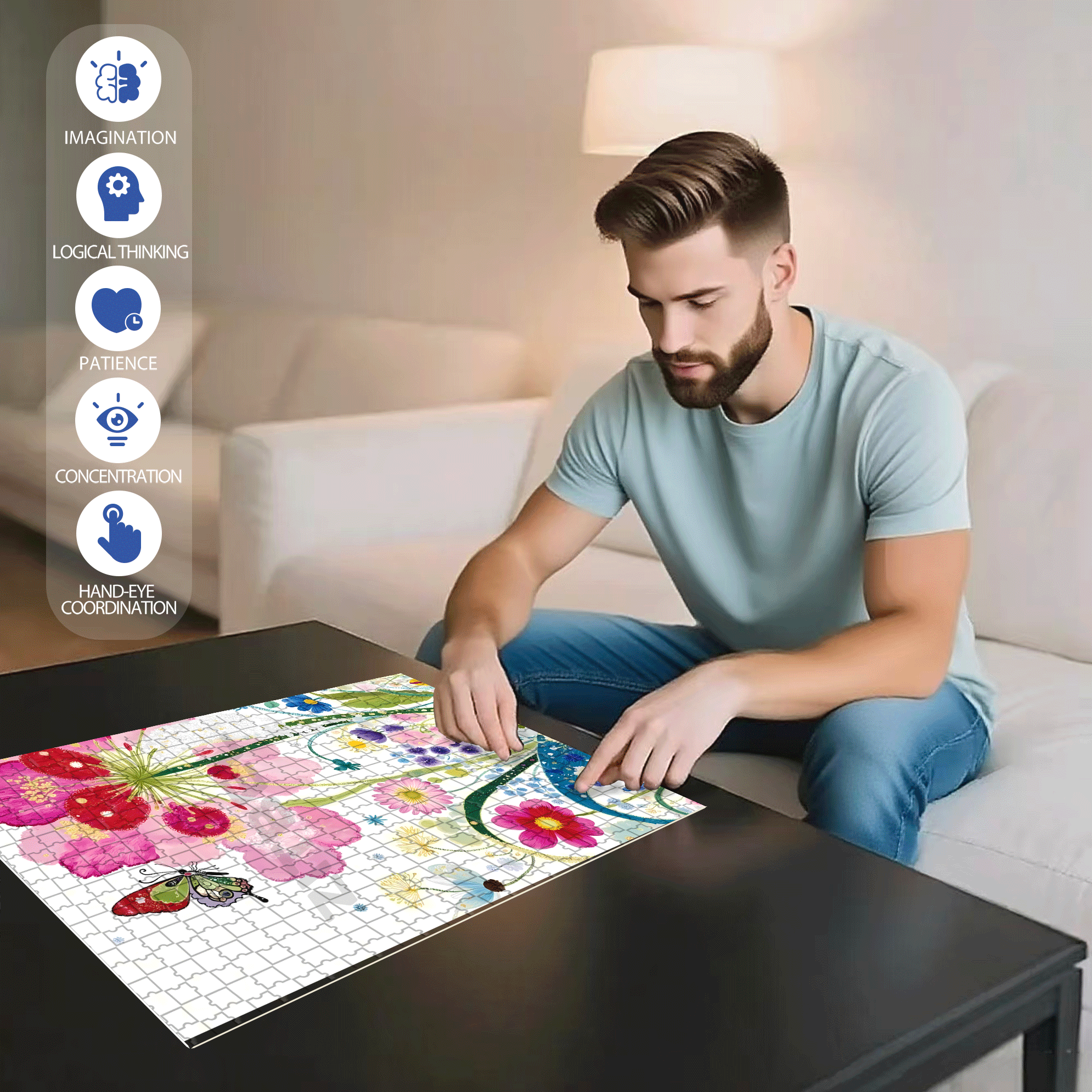 The Splendor Of Life 500pcs/1000pcs Jigsaw Puzzle, Scratch-Resistant, Interactive Family Game & Brain-Boosting DIY Decor, Perfect for Halloween, Christmas & New Year Gifts, Family Puzzle Game