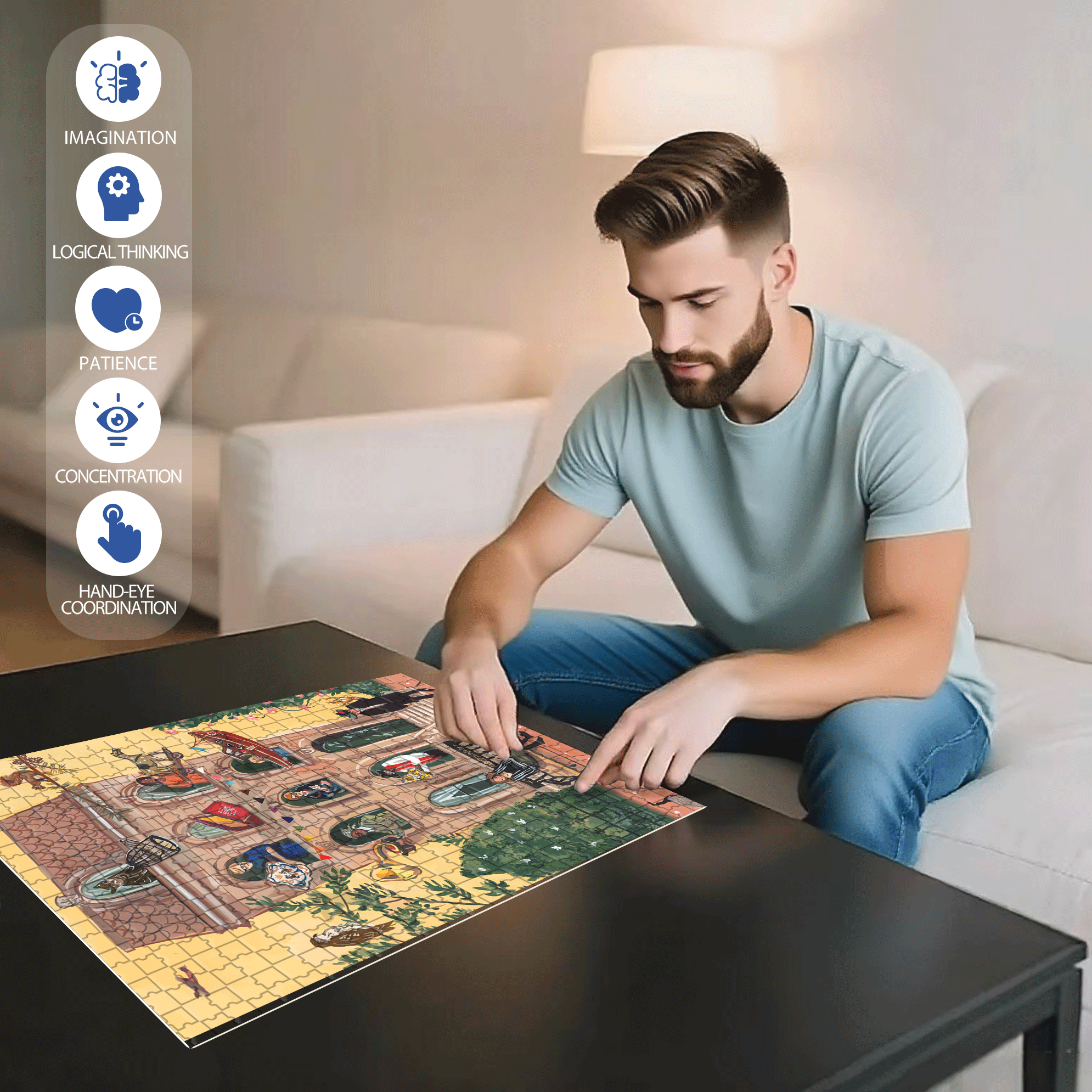 Treasure Trove 500pcs/1000pcs Jigsaw Puzzle, Scratch-Resistant, Interactive Family Game & Brain-Boosting DIY Decor, Perfect for Halloween, Christmas & New Year Gifts, Family Puzzle Game