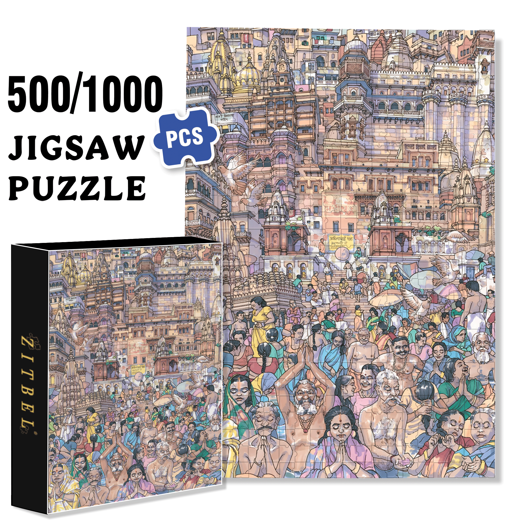 Vibrant Varanasi 500pcs/1000pcs Jigsaw Puzzle, Scratch-Resistant, Interactive Family Game & Brain-Boosting DIY Decor, Perfect for Halloween, Christmas & New Year Gifts, Family Puzzle Game