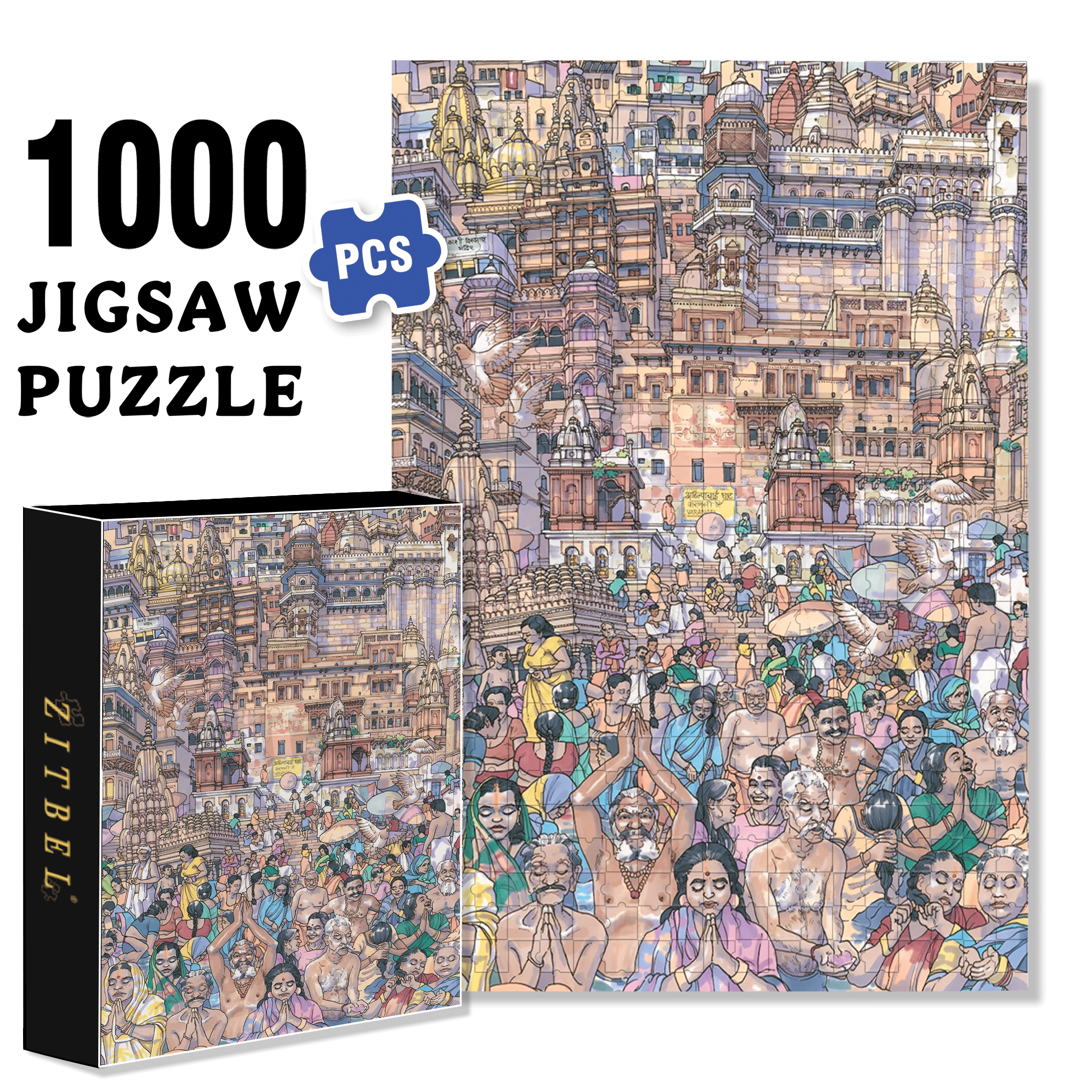 Vibrant Varanasi 500pcs/1000pcs Jigsaw Puzzle, Scratch-Resistant, Interactive Family Game & Brain-Boosting DIY Decor, Perfect for Halloween, Christmas & New Year Gifts, Family Puzzle Game